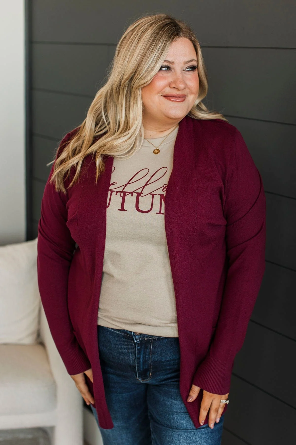 Time To Be Alive Drape Cardigan- Burgundy - Image 6