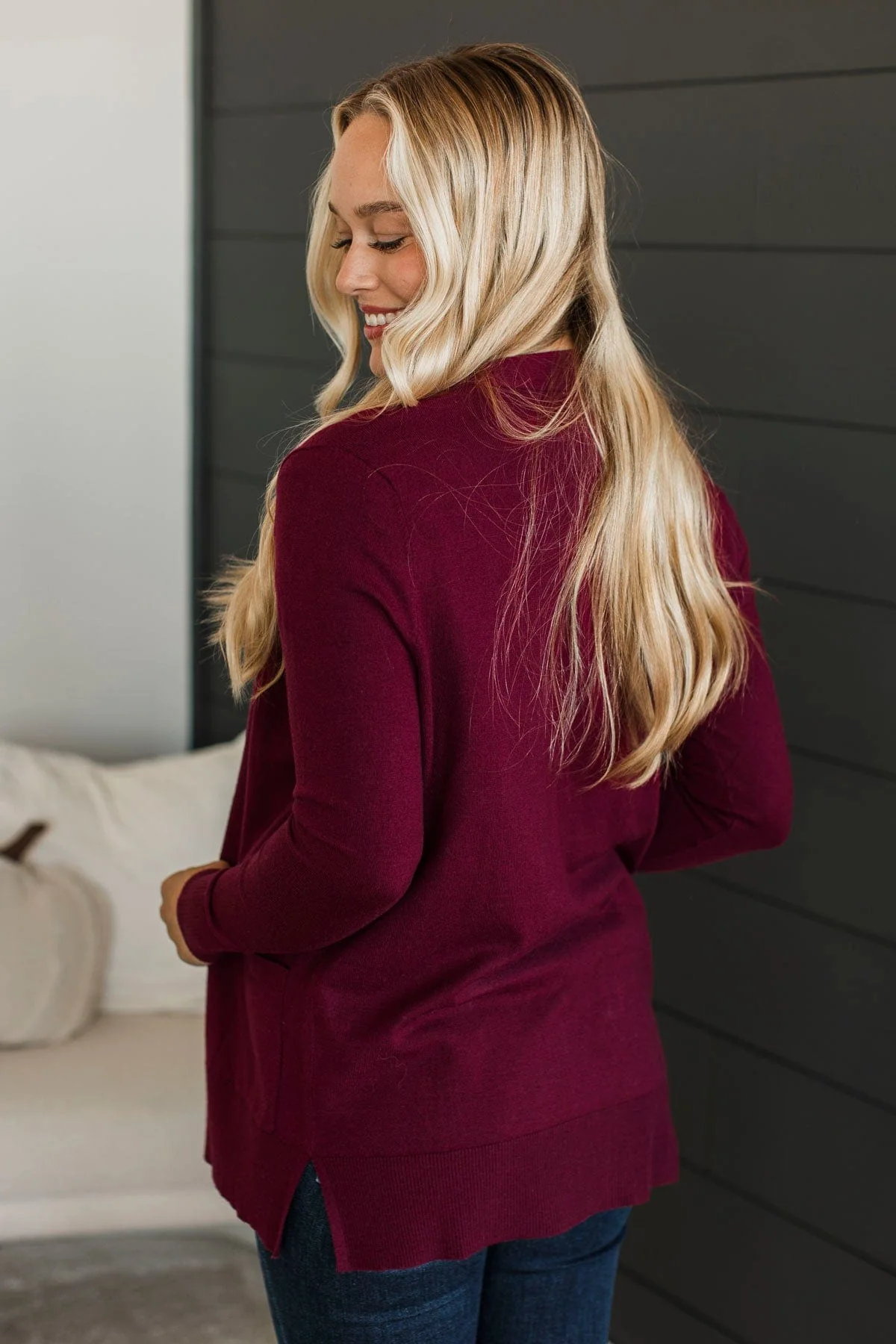 Time To Be Alive Drape Cardigan- Burgundy - Image 8