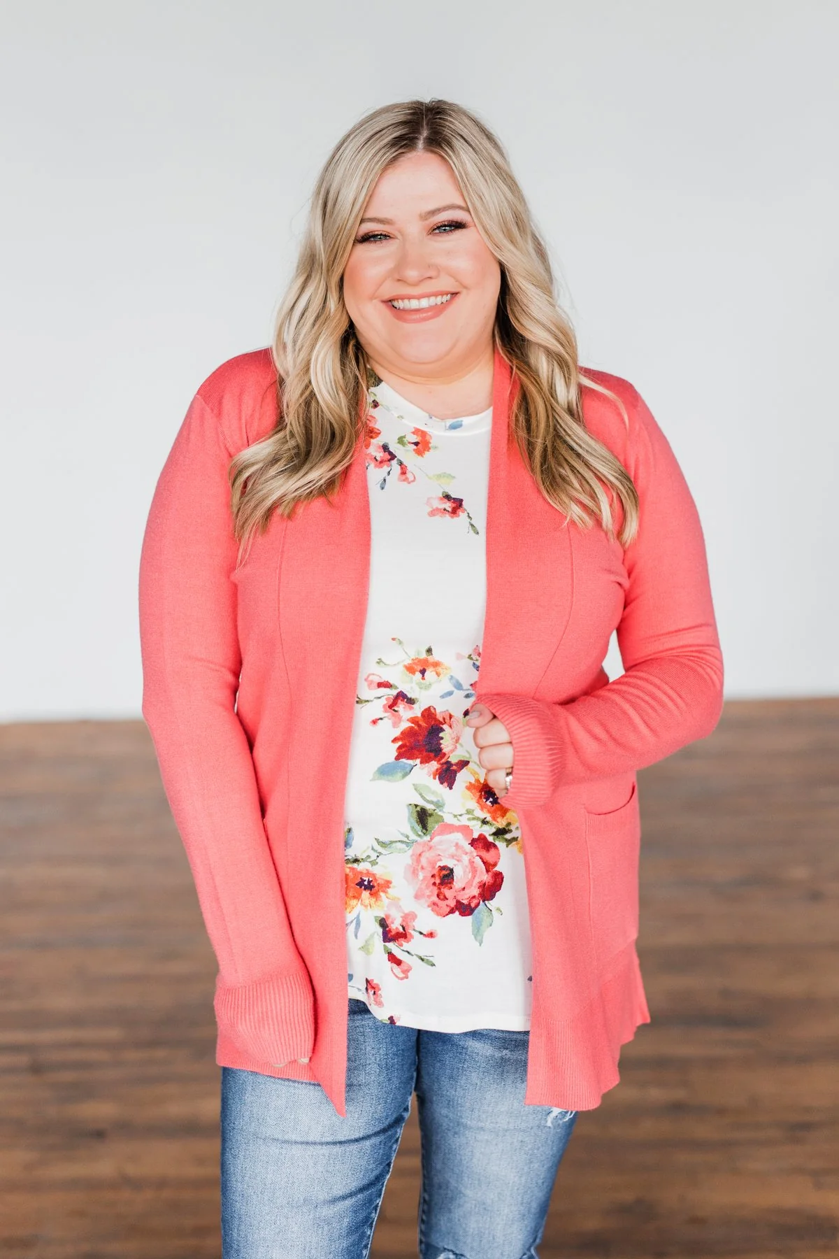 Time To Be Alive Drape Cardigan- Coral - Image 4