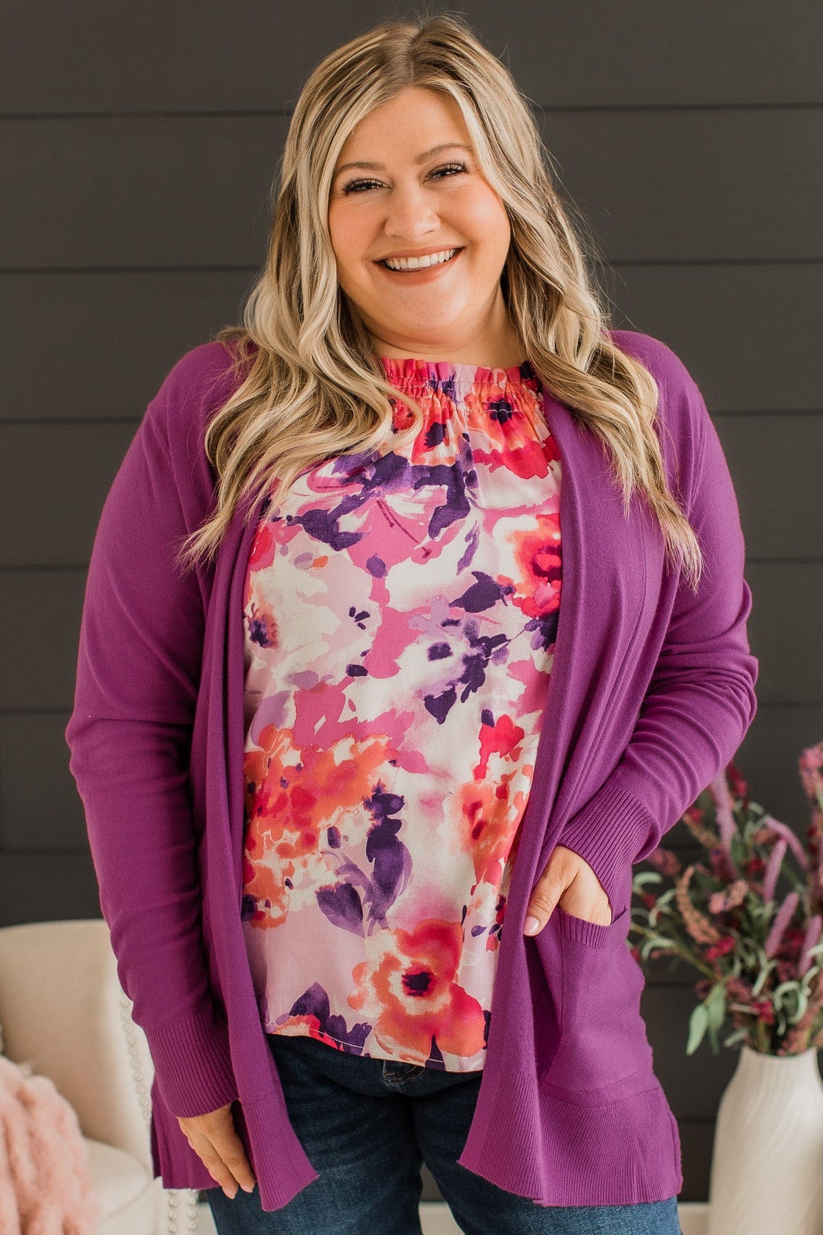 Time To Be Alive Drape Cardigan- Dark Orchid - Image 3