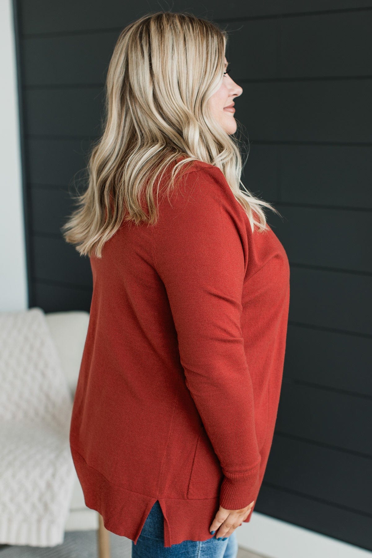 Time To Be Alive Drape Cardigan- Dark Rust - Image 4