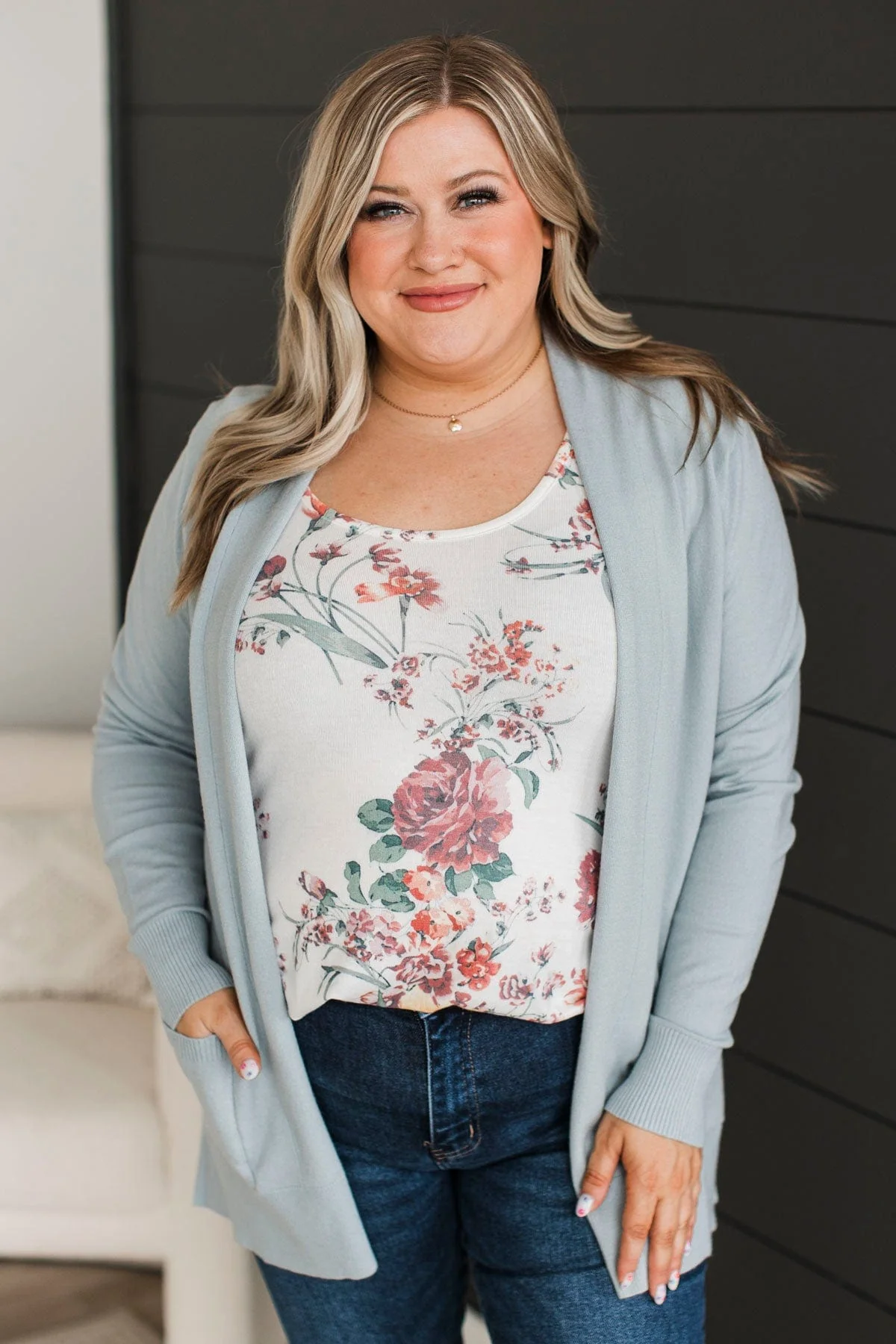 Time To Be Alive Drape Cardigan- Dusty Blue - Image 2