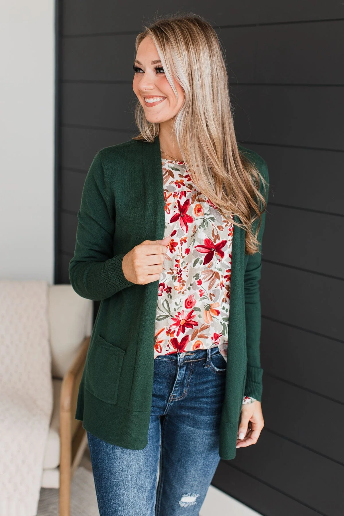 Time To Be Alive Drape Cardigan- Forest Green - Image 5