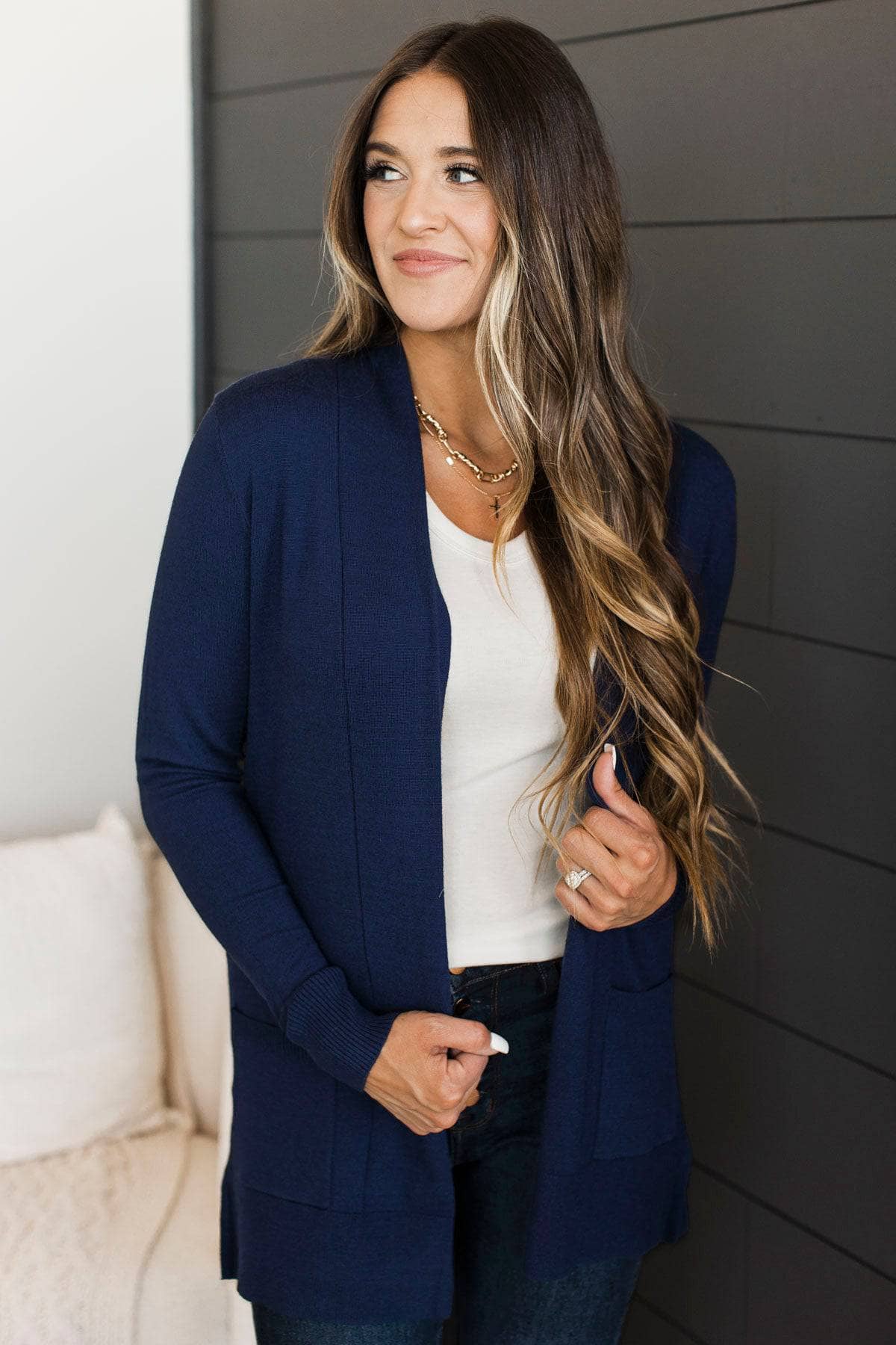 Time To Be Alive Drape Cardigan- Navy - Image 6