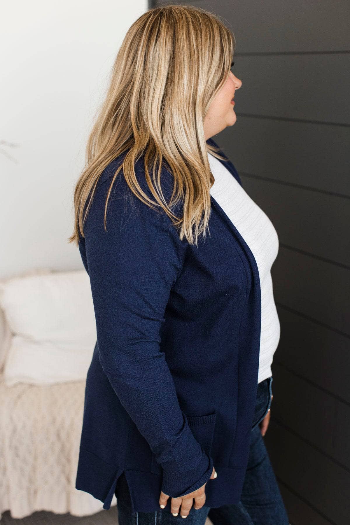 Time To Be Alive Drape Cardigan- Navy - Image 7