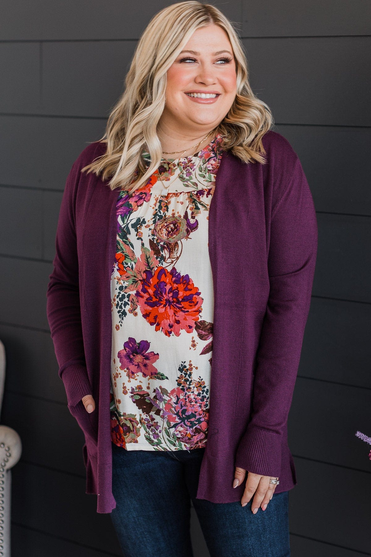 Time To Be Alive Drape Cardigan- Plum - Image 2