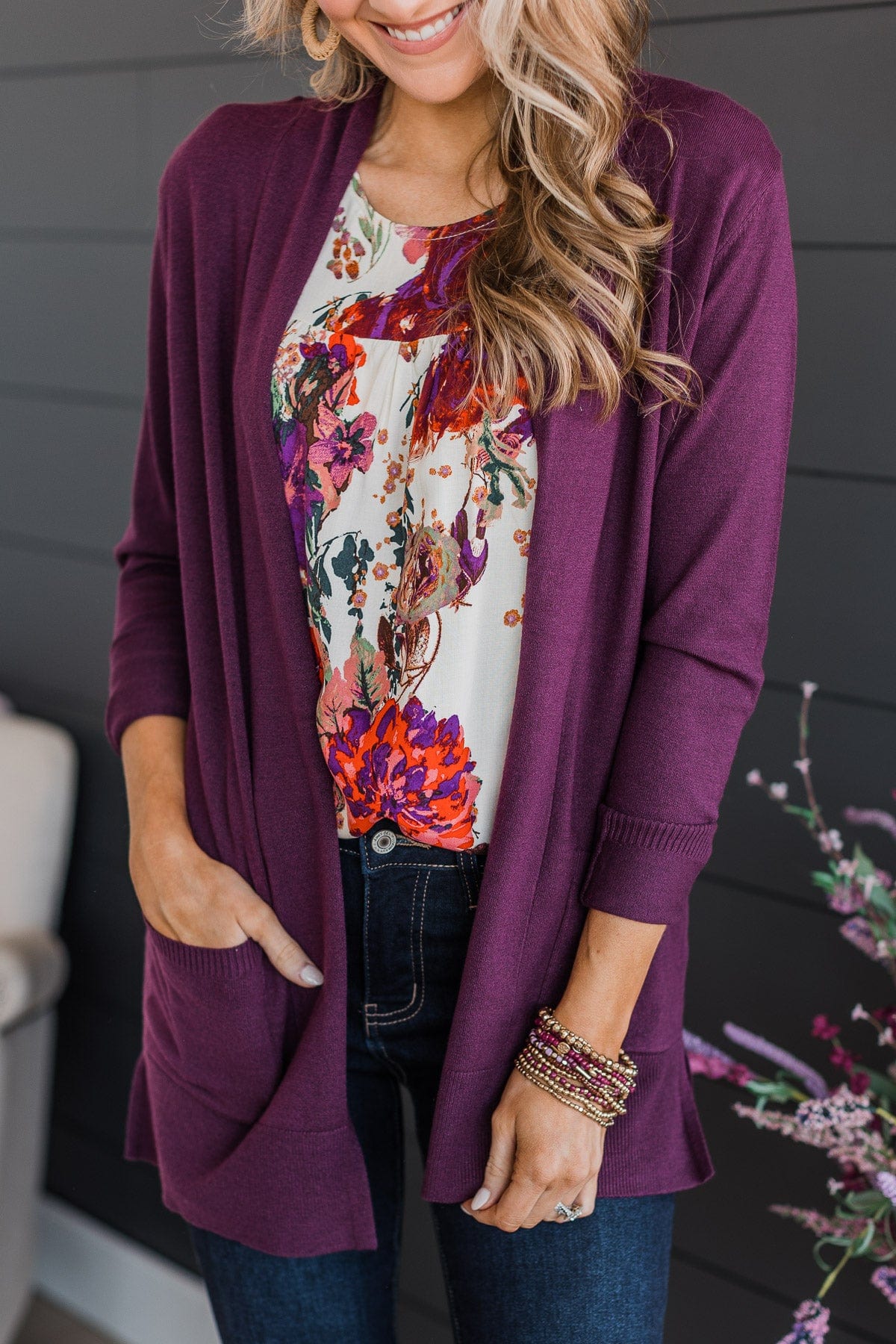 Time To Be Alive Drape Cardigan- Plum - Image 5