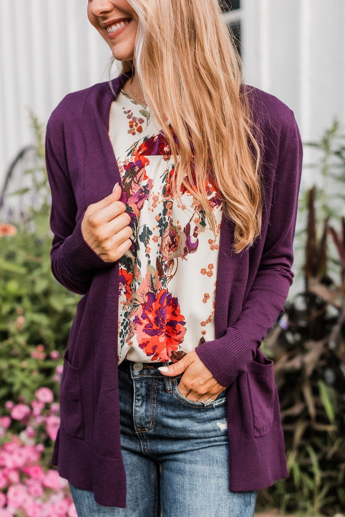 Time To Be Alive Drape Cardigan- Plum - Image 6