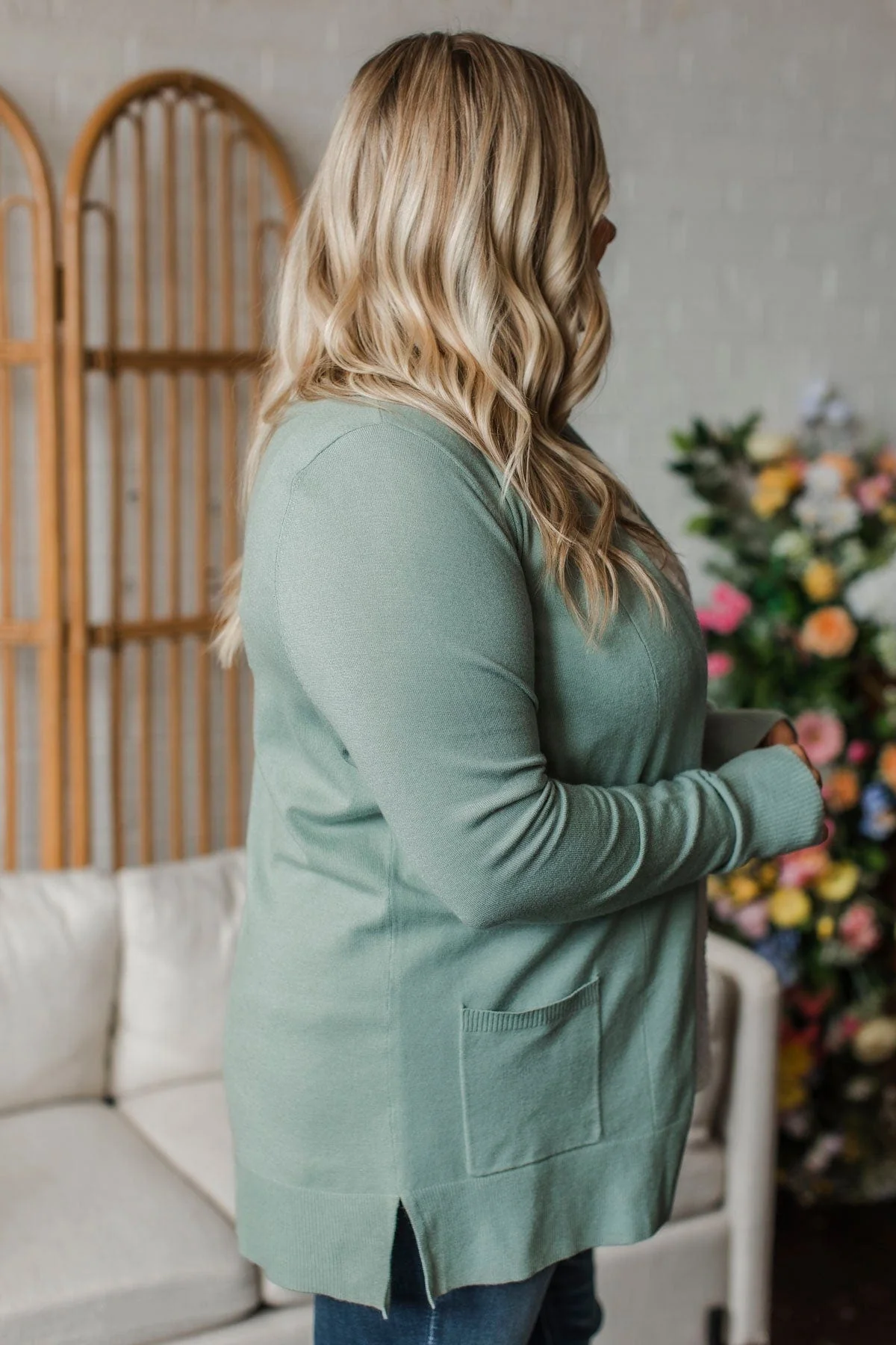 Time To Be Alive Drape Cardigan- Sage - Image 6
