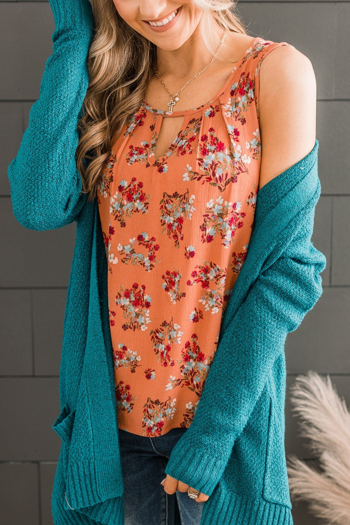 Time To Blossom Floral Tank Top- Dark Orange