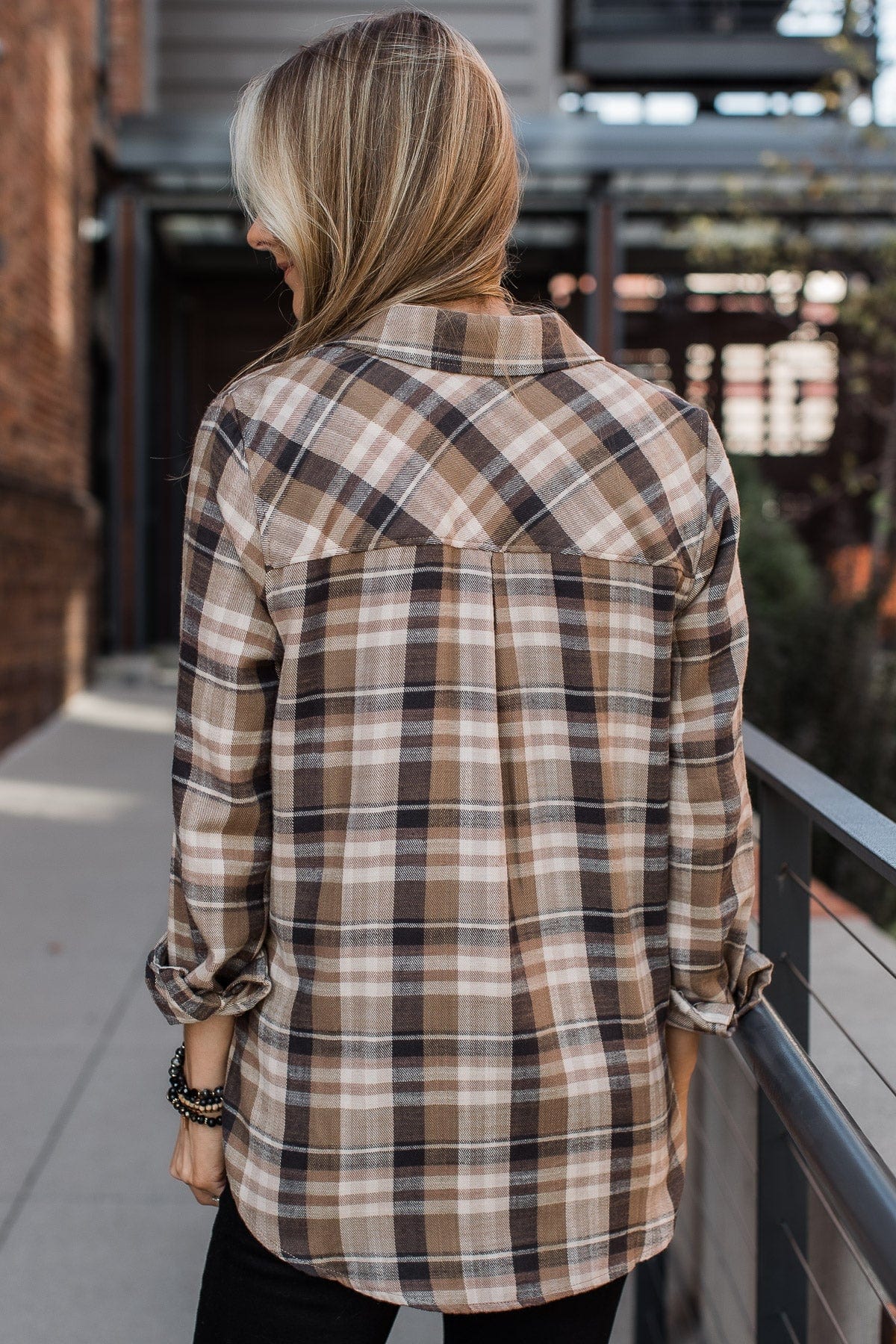 Time To Break Free Plaid Button Top- Khaki - Image 8