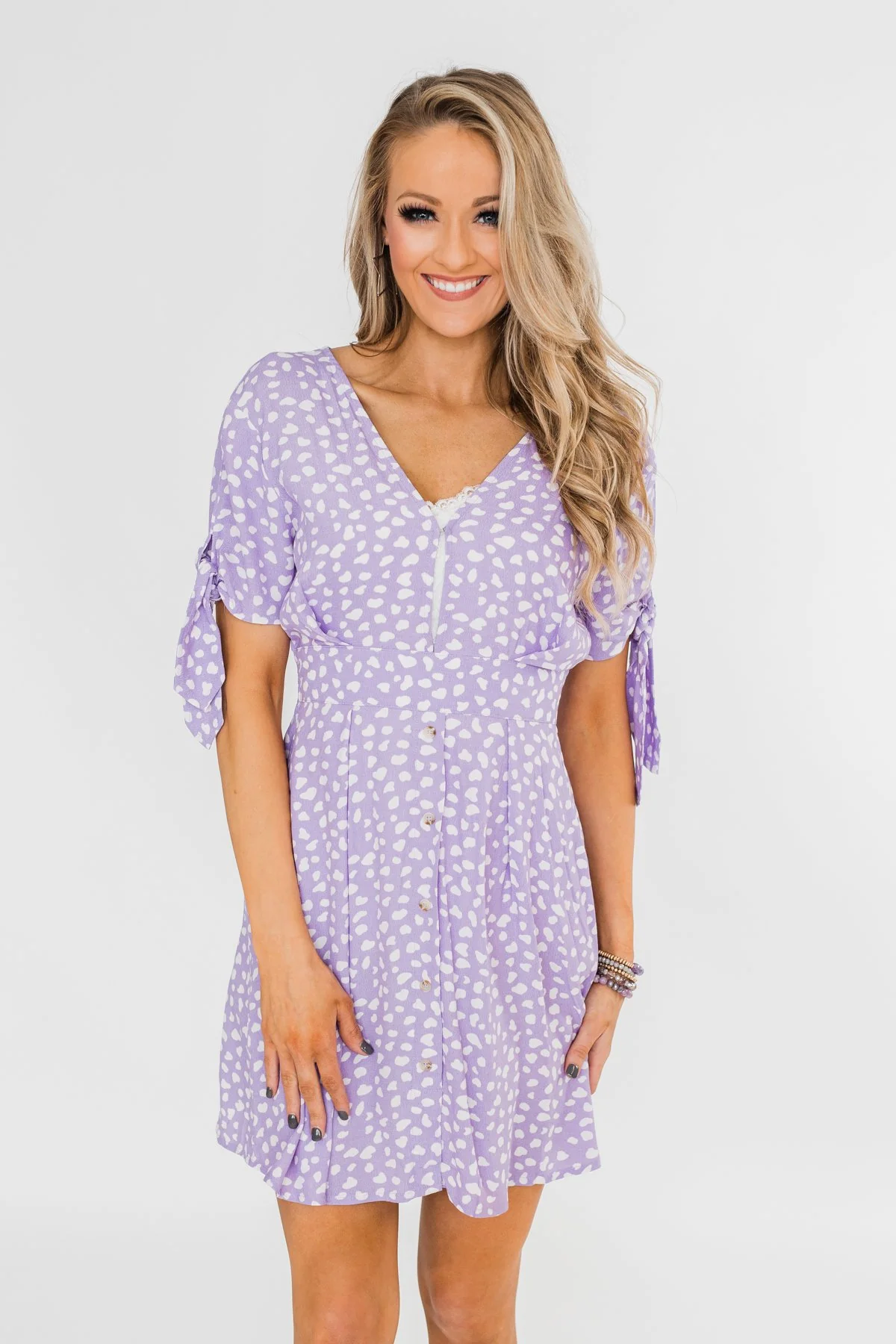 Time To Celebrate Leopard Tie Dress- Lavender - Image 3