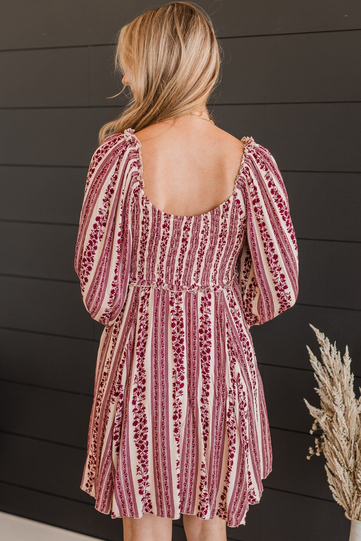 Time To Dance Floral Dress- Burgundy - Image 6