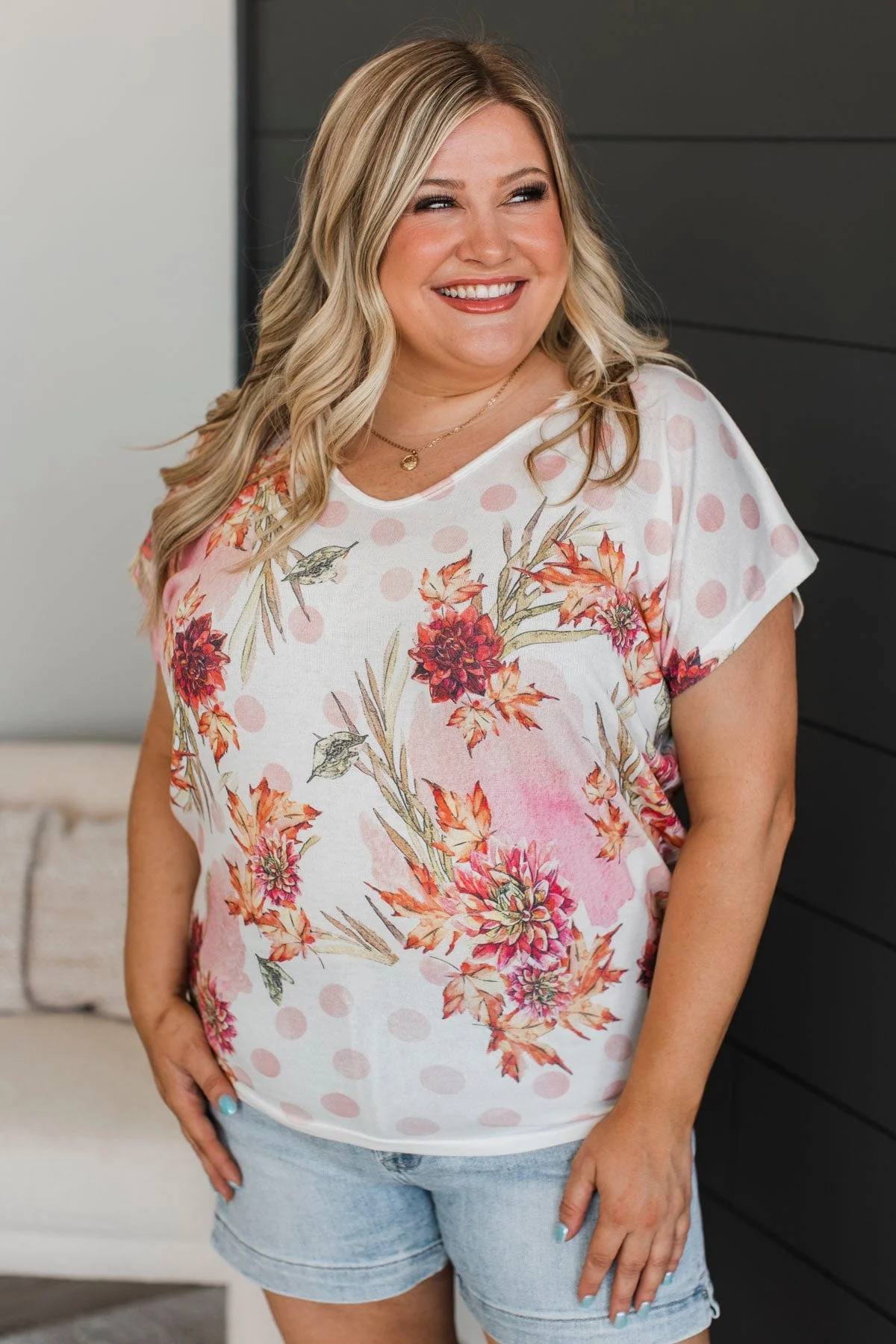 Time To Myself Floral & Polka Dot Top- Ivory - Image 3