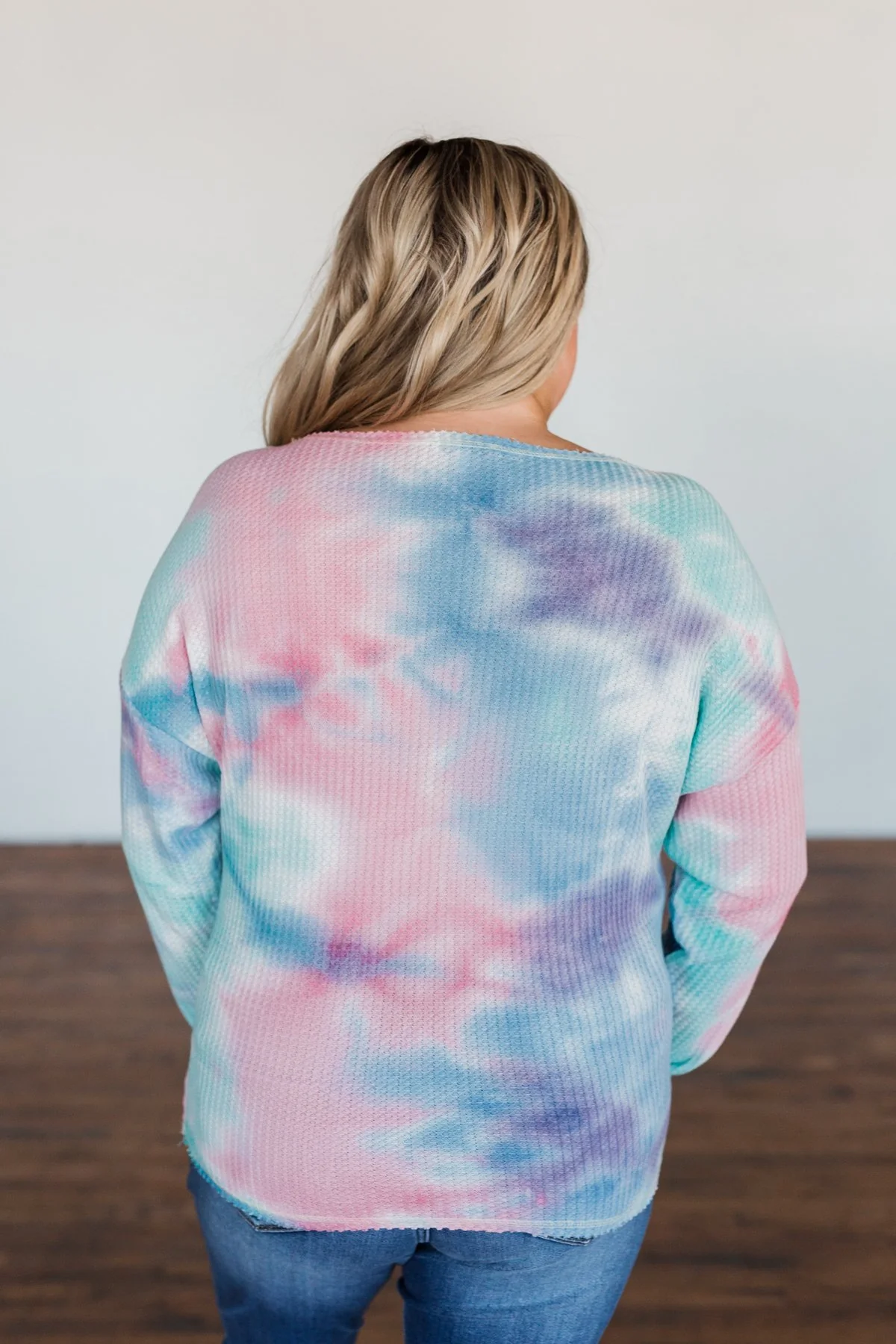 Time Will Tell Tie Dye Thermal Top- Blue & Pink - Image 11