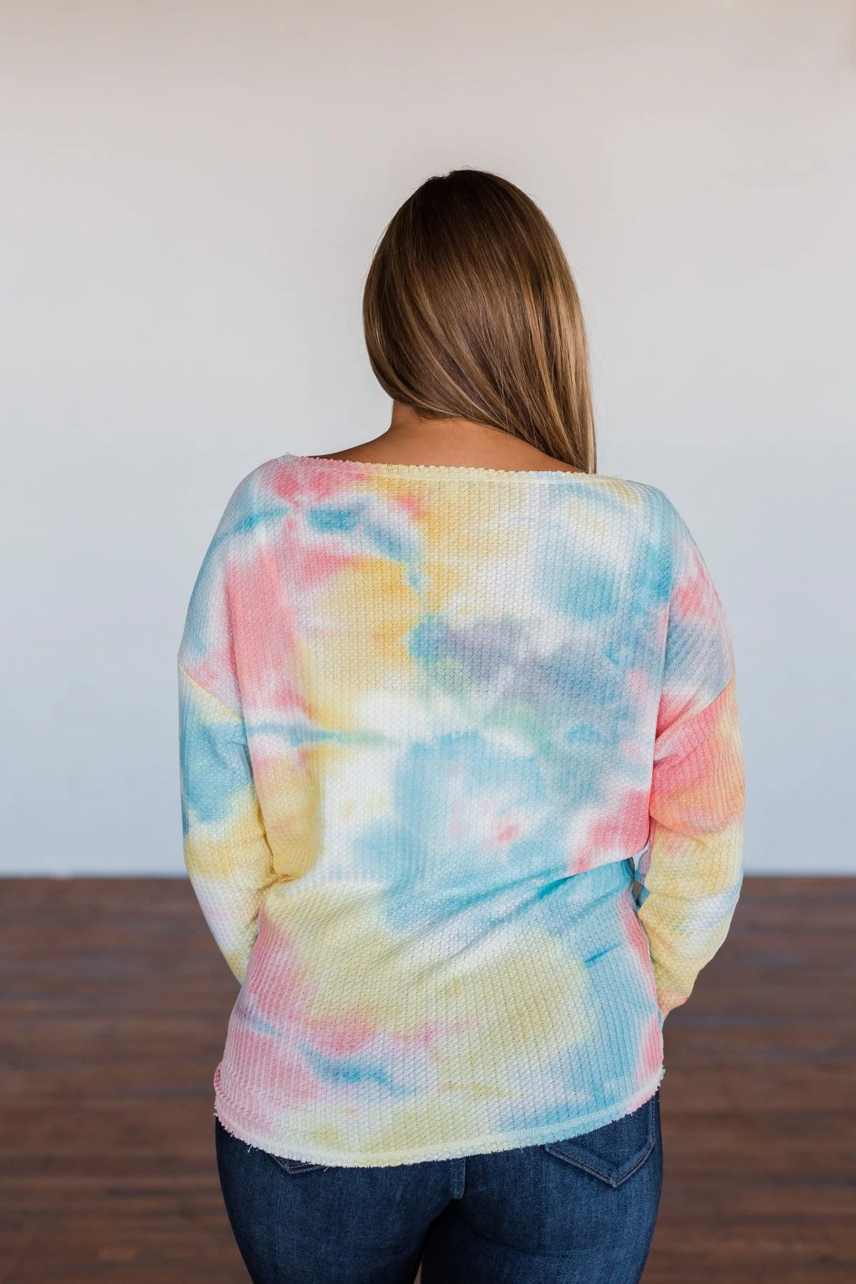 Time Will Tell Tie Dye Thermal Top- Yellow, Pink, & Blue - Image 11