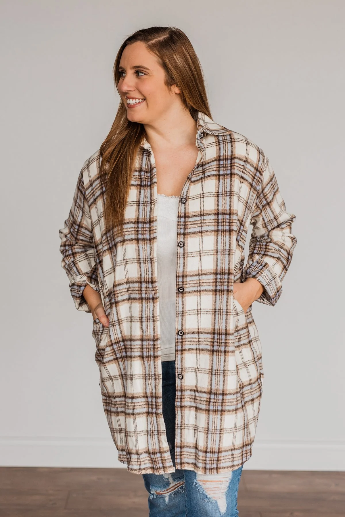 Time With You Plaid Top- Cream - Image 3
