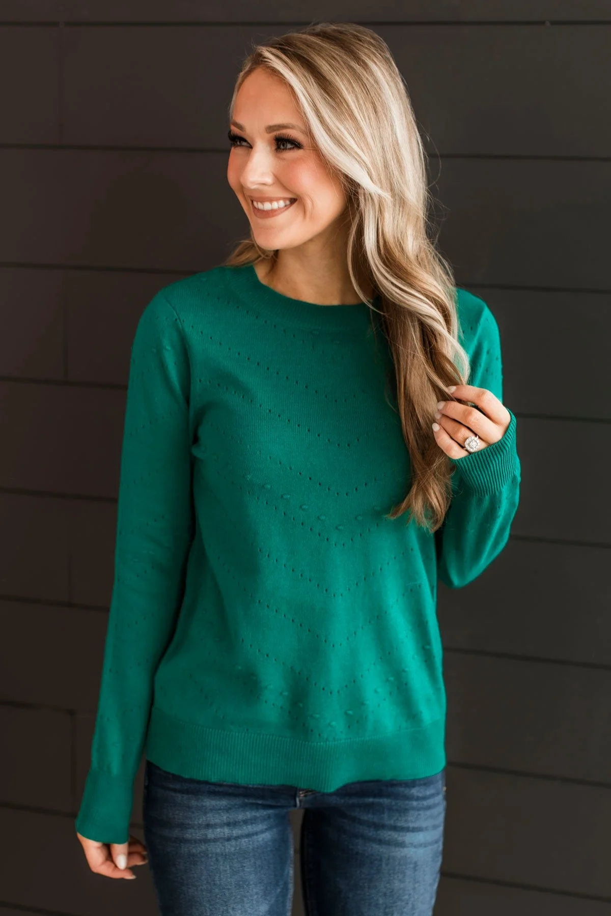 Timeless Allure Knit Sweater- Emerald - Image 3