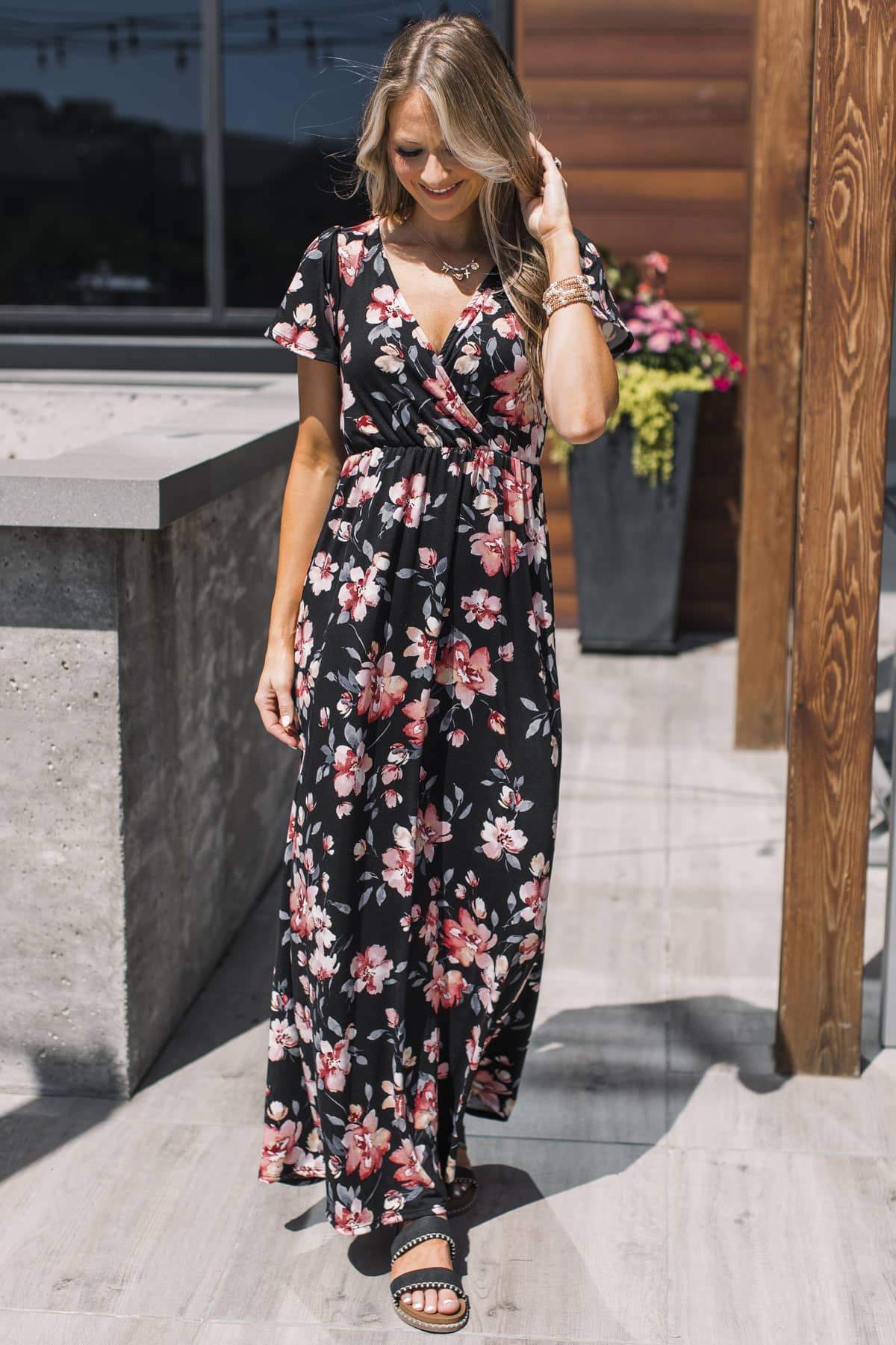 Timeless Grace Floral Maxi Dress- Black & Pink - Image 3