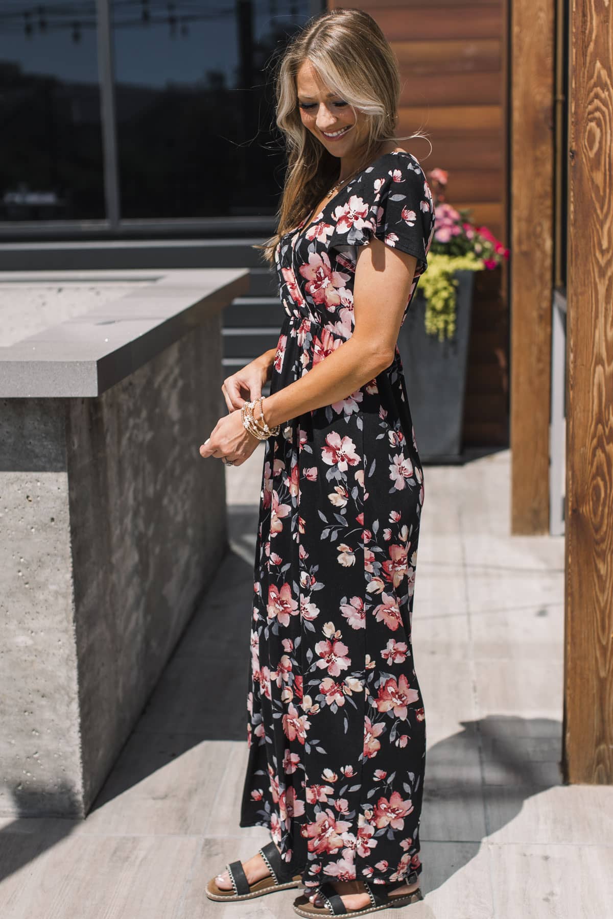 Timeless Grace Floral Maxi Dress- Black & Pink - Image 7