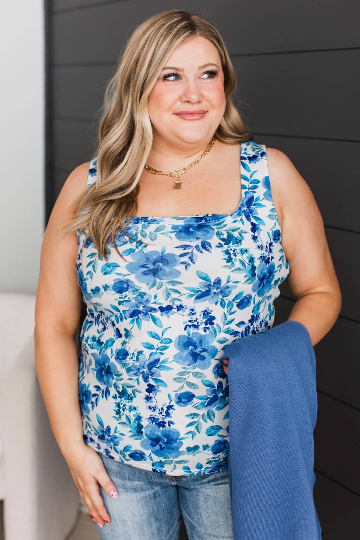 Timeless Melodies Floral Tank Top- Ivory & Dark Blue - Image 6