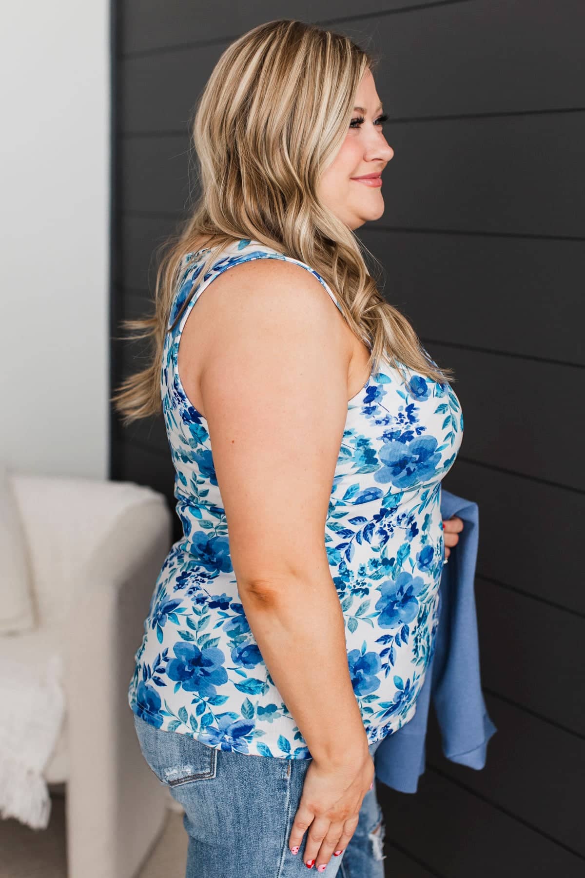 Timeless Melodies Floral Tank Top- Ivory & Dark Blue - Image 8