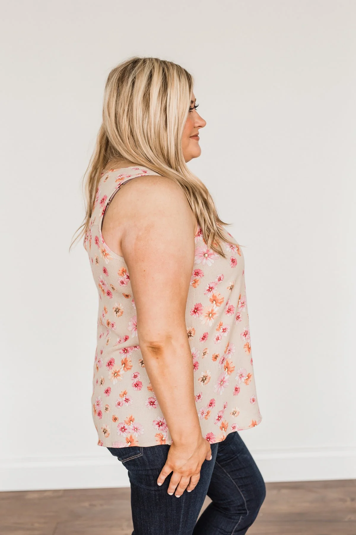 Times Are Changing Floral Tank Top- Beige - Image 6