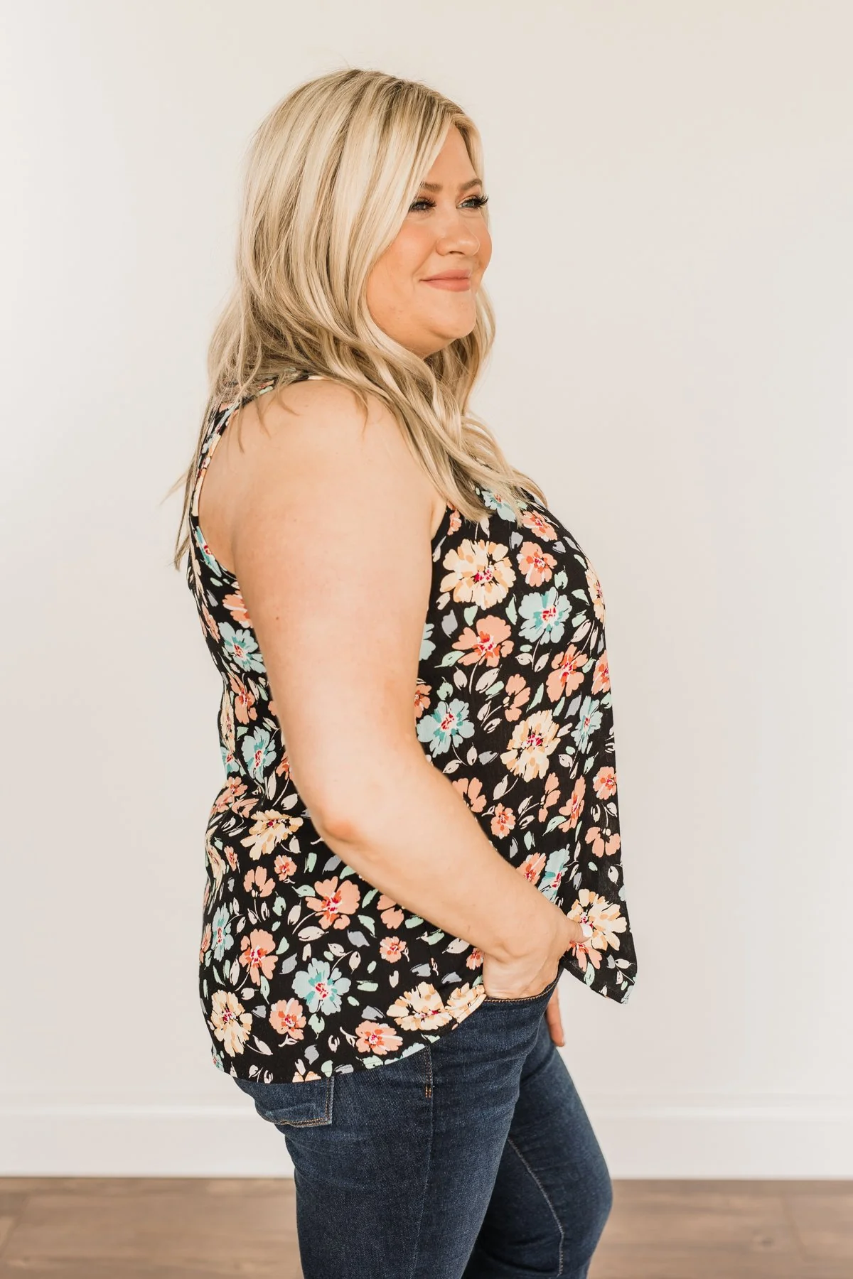 Times Are Changing Floral Tank Top- Black - Image 7