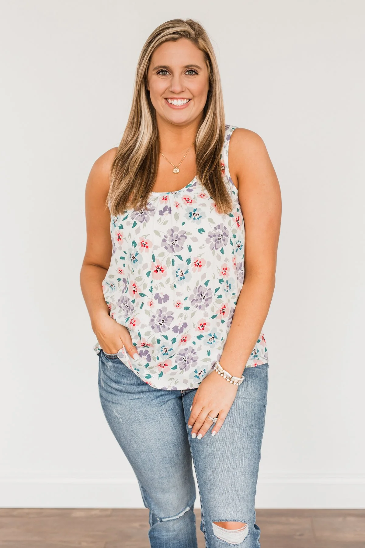 Times Are Changing Floral Tank Top- Ivory - Image 8
