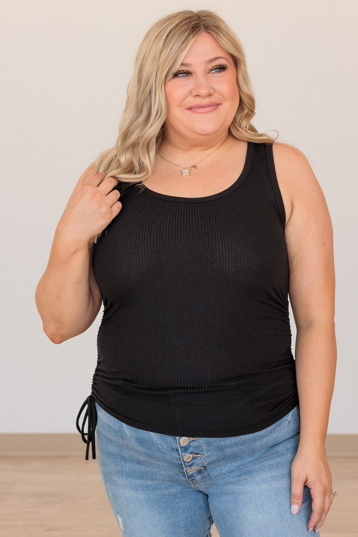 Tired Of Fitting In Drawstring Tank- Black - Image 2