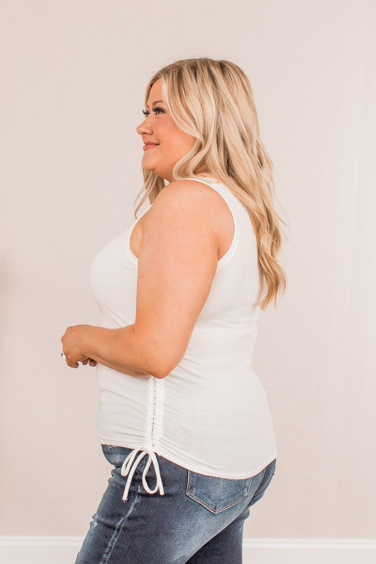 Tired Of Fitting In Drawstring Tank- Ivory - Image 7