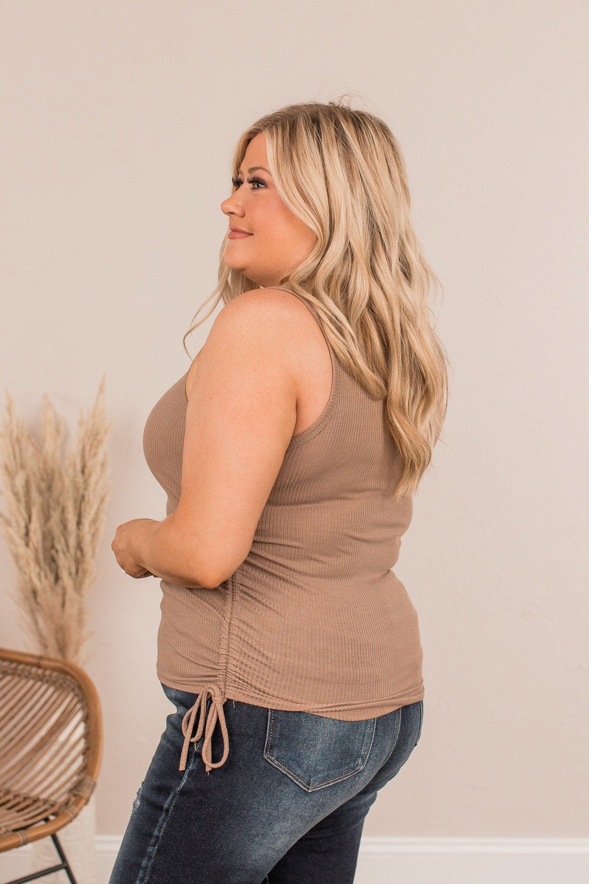 Tired Of Fitting In Drawstring Tank- Taupe - Image 5