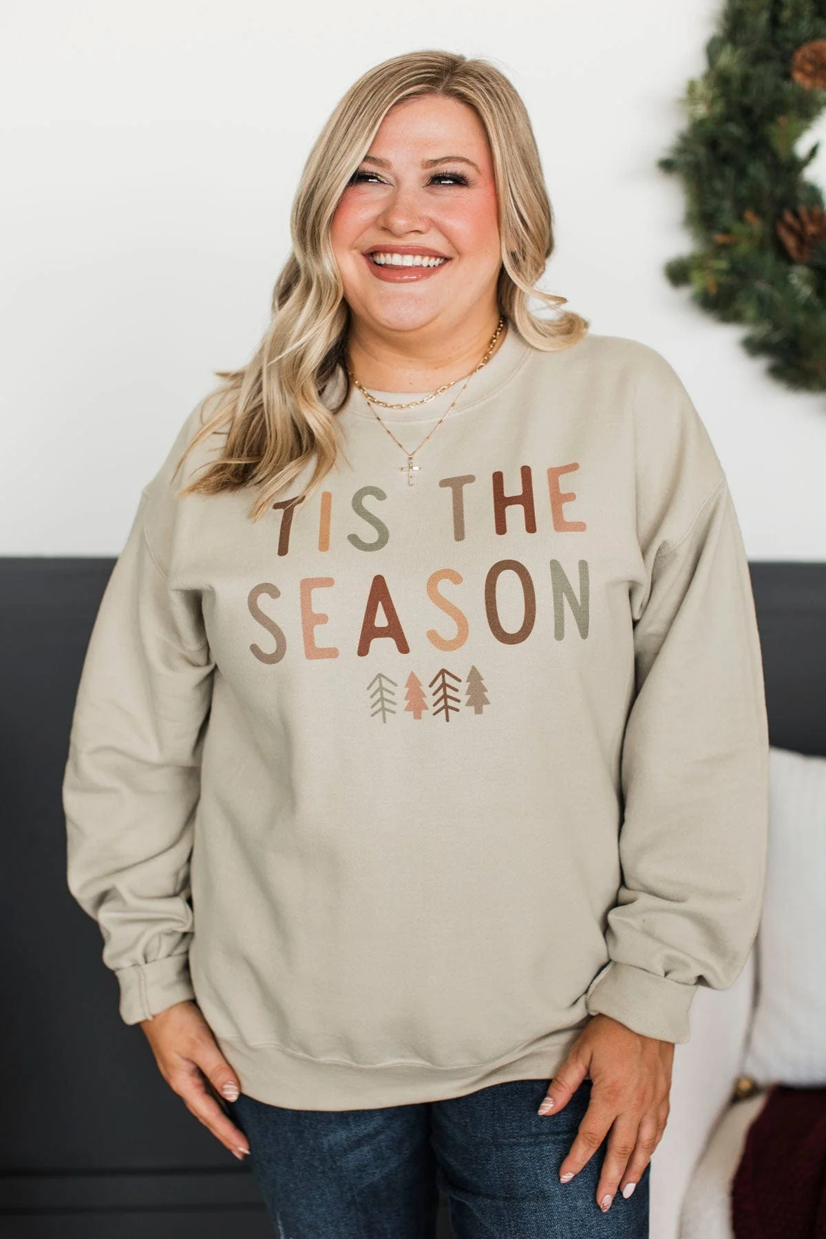 "Tis The Season" Crew Neck Pullover- Sand - Image 4