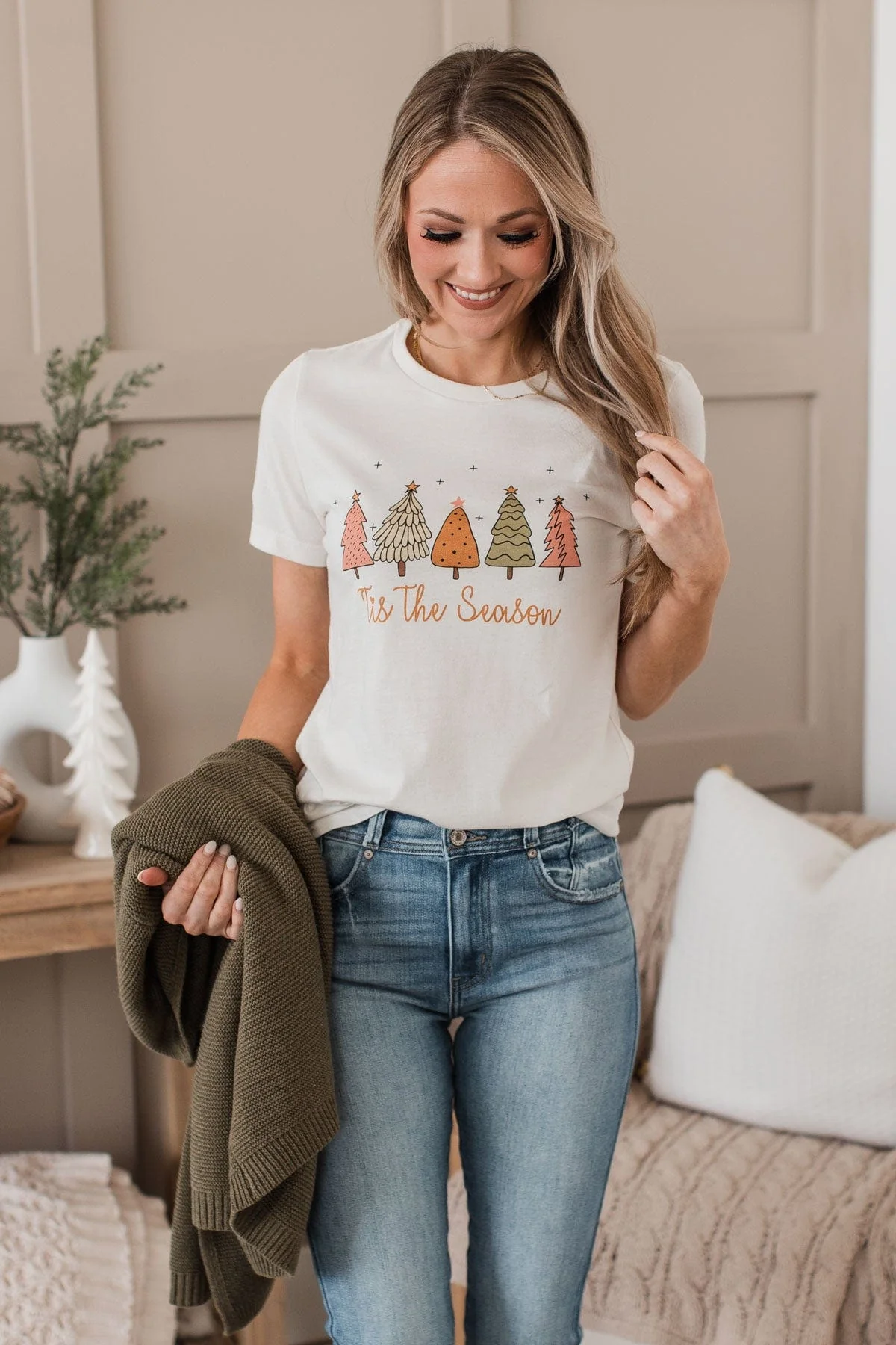 "Tis The Season" Graphic Top- Ivory