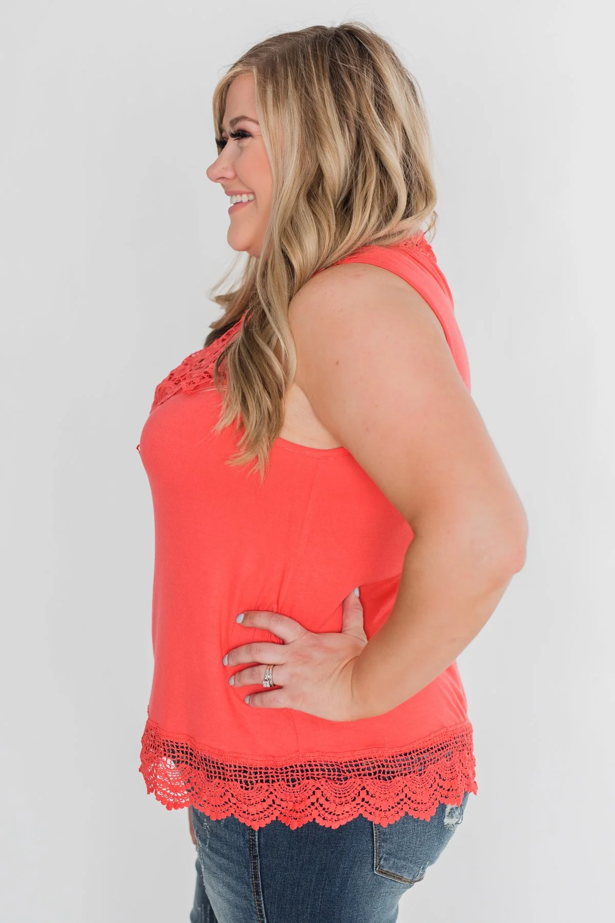 To Be Loved Lace Tank Top - Dark Coral - Image 9