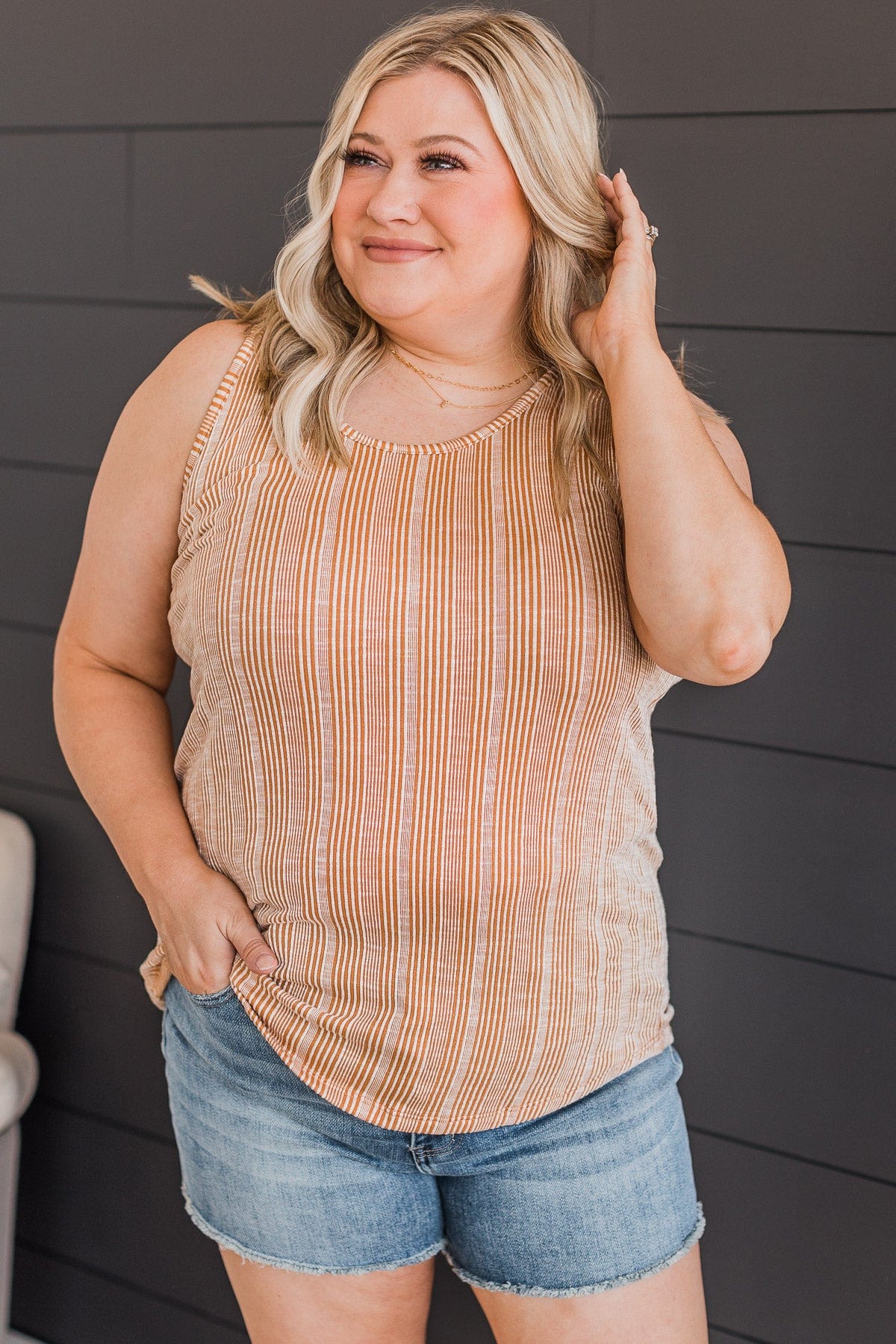 To My Delight Ribbed Knit Tank Top- Camel - Image 3
