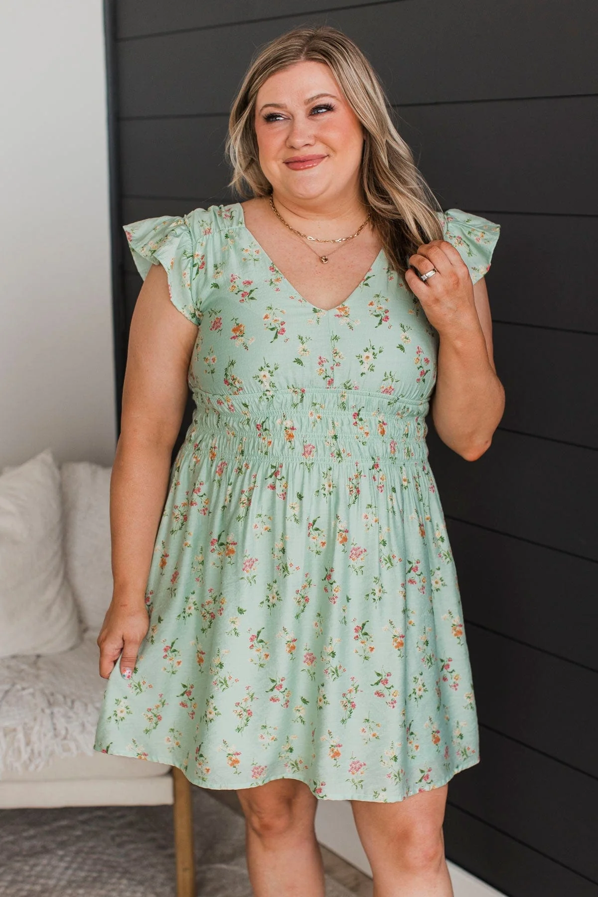 To The Fullest Floral Dress- Light Sage