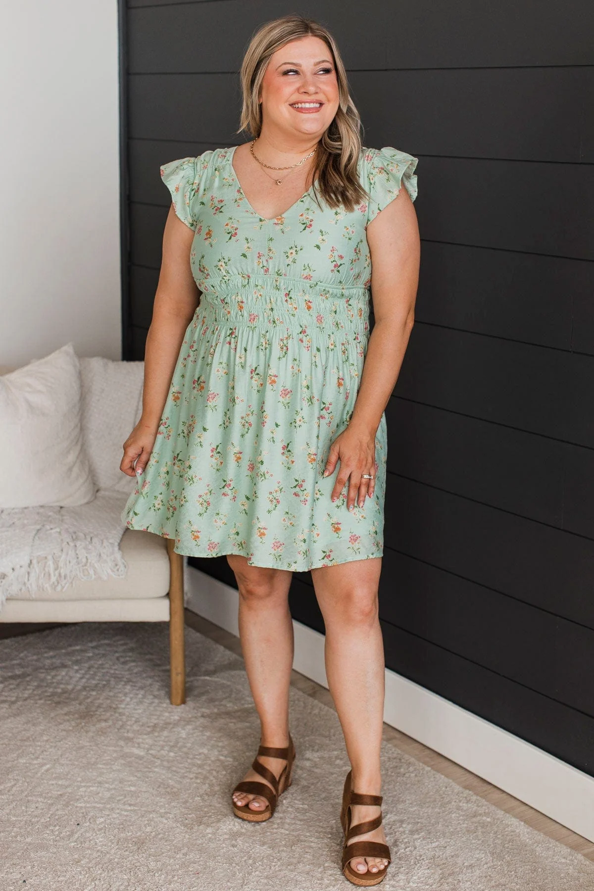 To The Fullest Floral Dress- Light Sage - Image 3