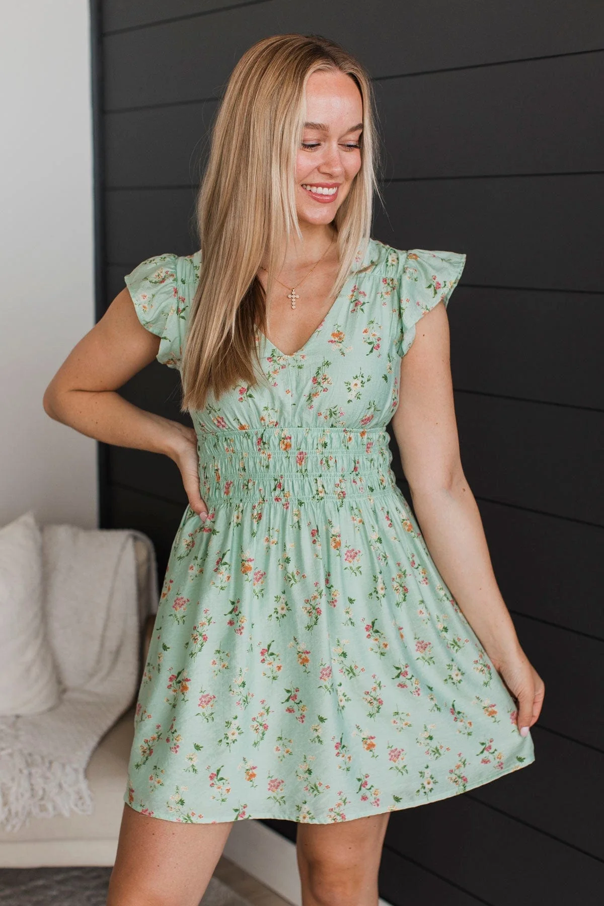 To The Fullest Floral Dress- Light Sage - Image 4