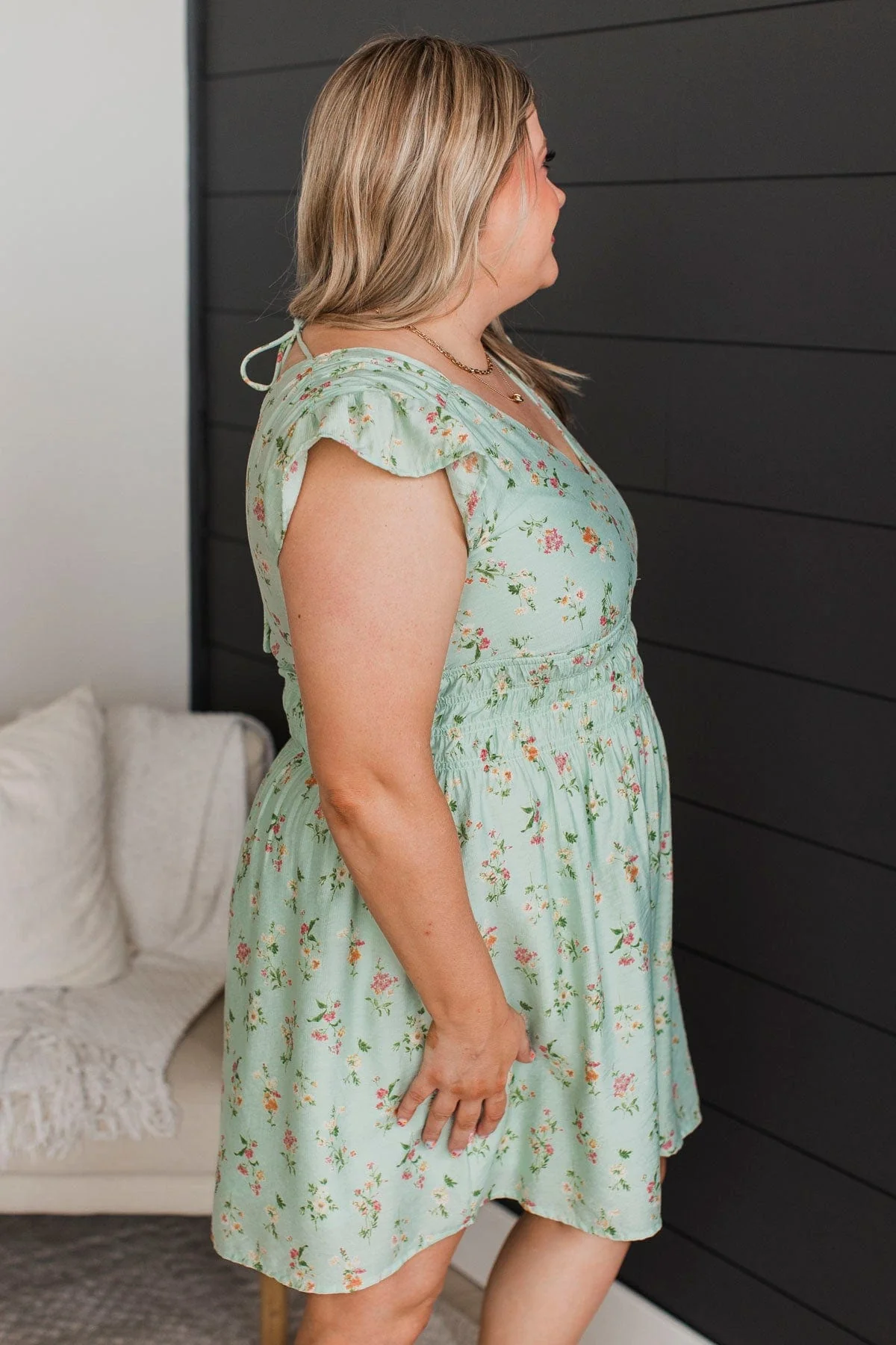 To The Fullest Floral Dress- Light Sage - Image 5