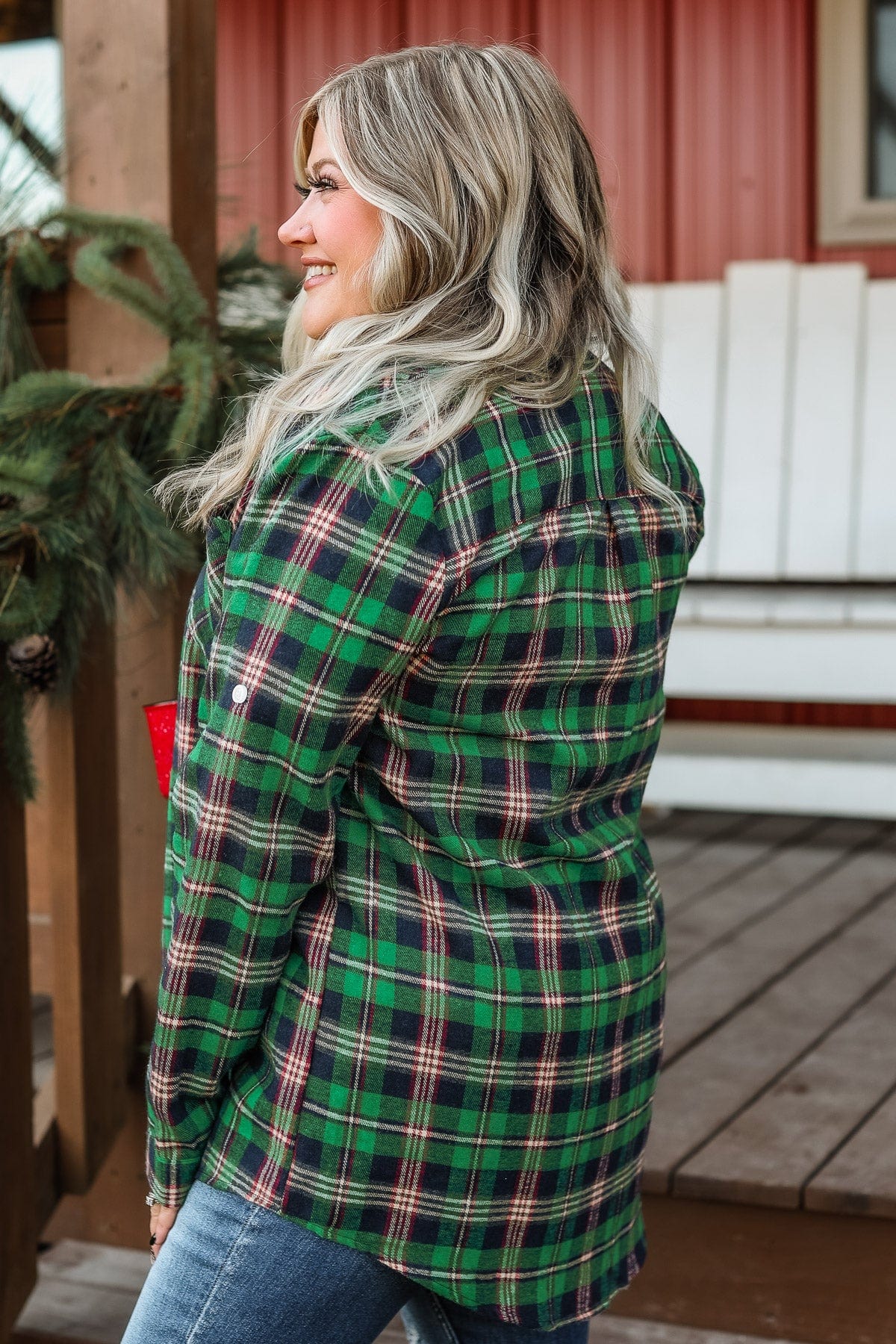 To The Tree Farm Plaid Button Top- Green & Navy - Image 7