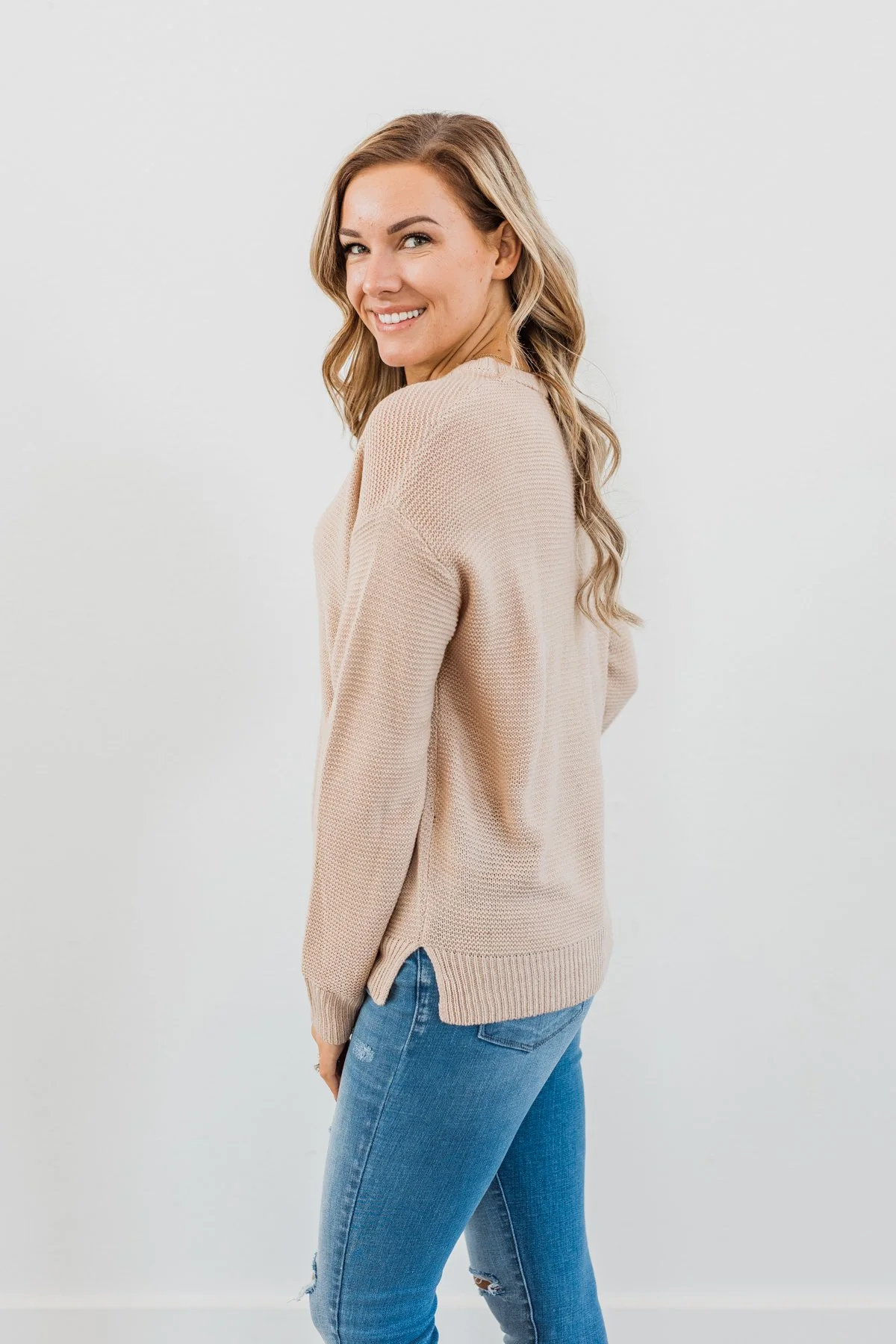 Today Is The Day Knit Sweater- Light Taupe - Image 10