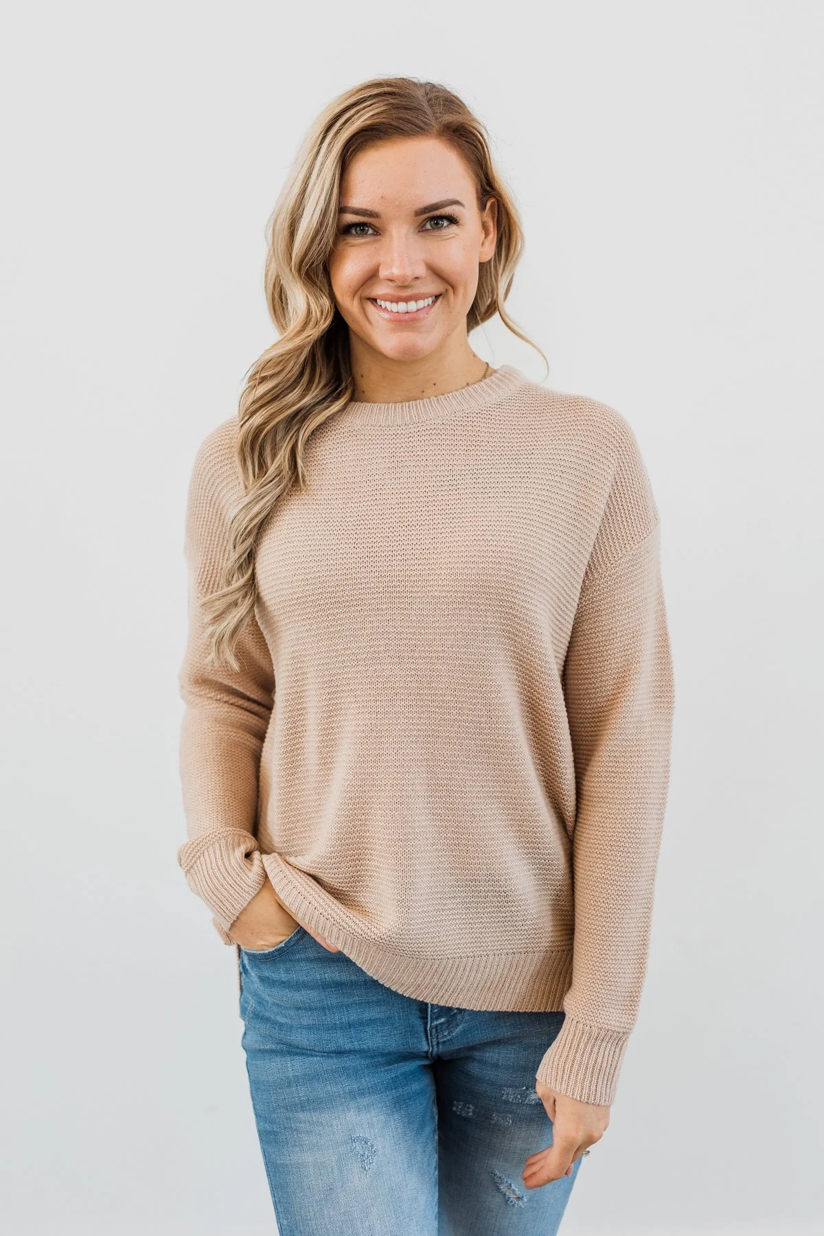 Today Is The Day Knit Sweater- Light Taupe - Image 2