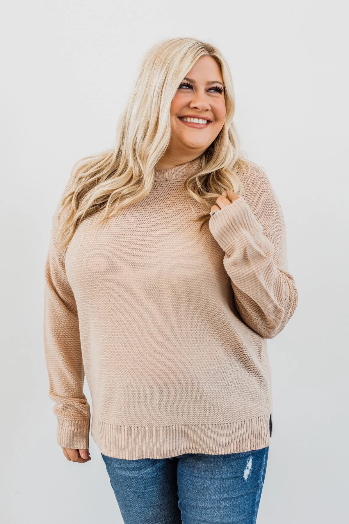 Today Is The Day Knit Sweater- Light Taupe - Image 6