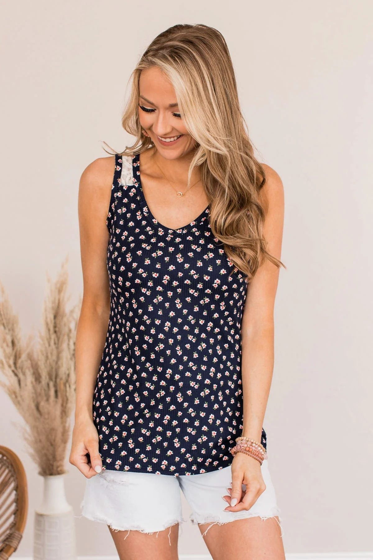 Together As One Floral Tank Top- Dark Blue - Image 5
