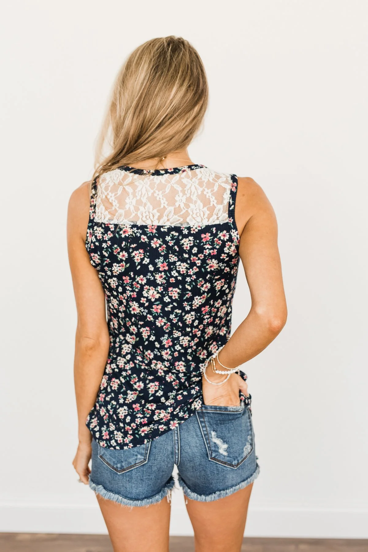 Together As One Floral Tank Top- Navy - Image 6