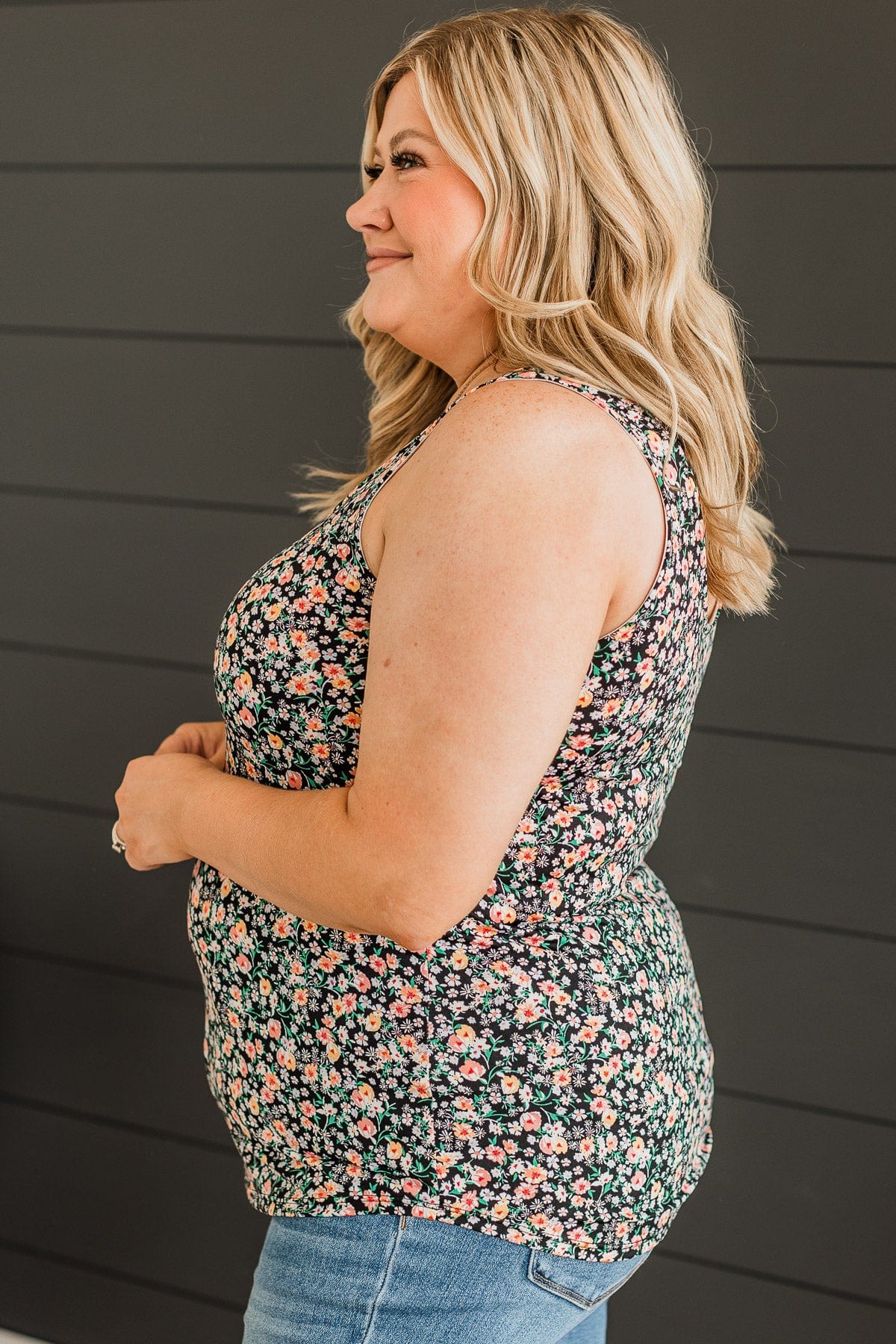 Together In Bliss Floral Tank Top- Black & Peach - Image 5