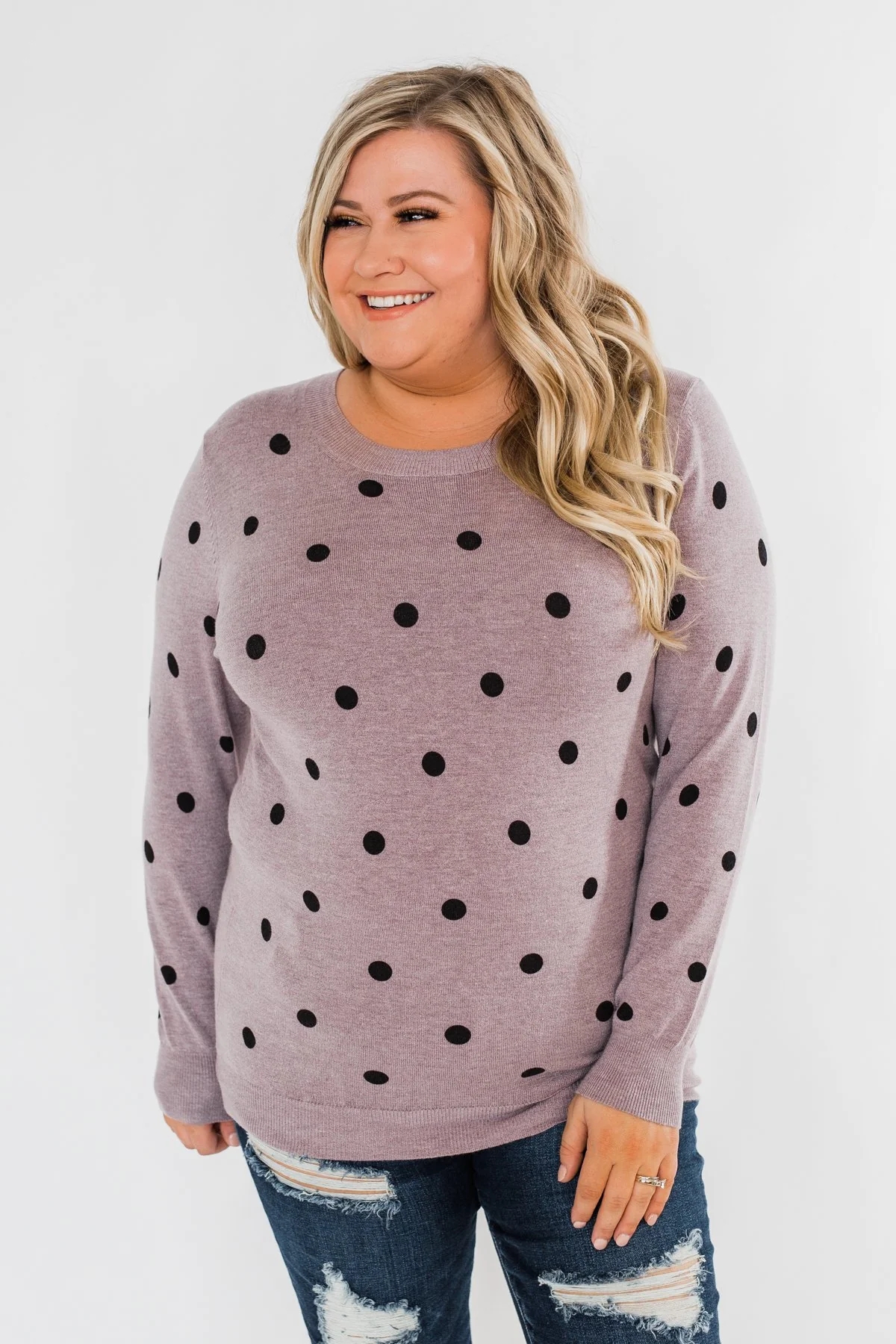 Together We Can Polka Dot Sweater- Dusty Purple - Image 5