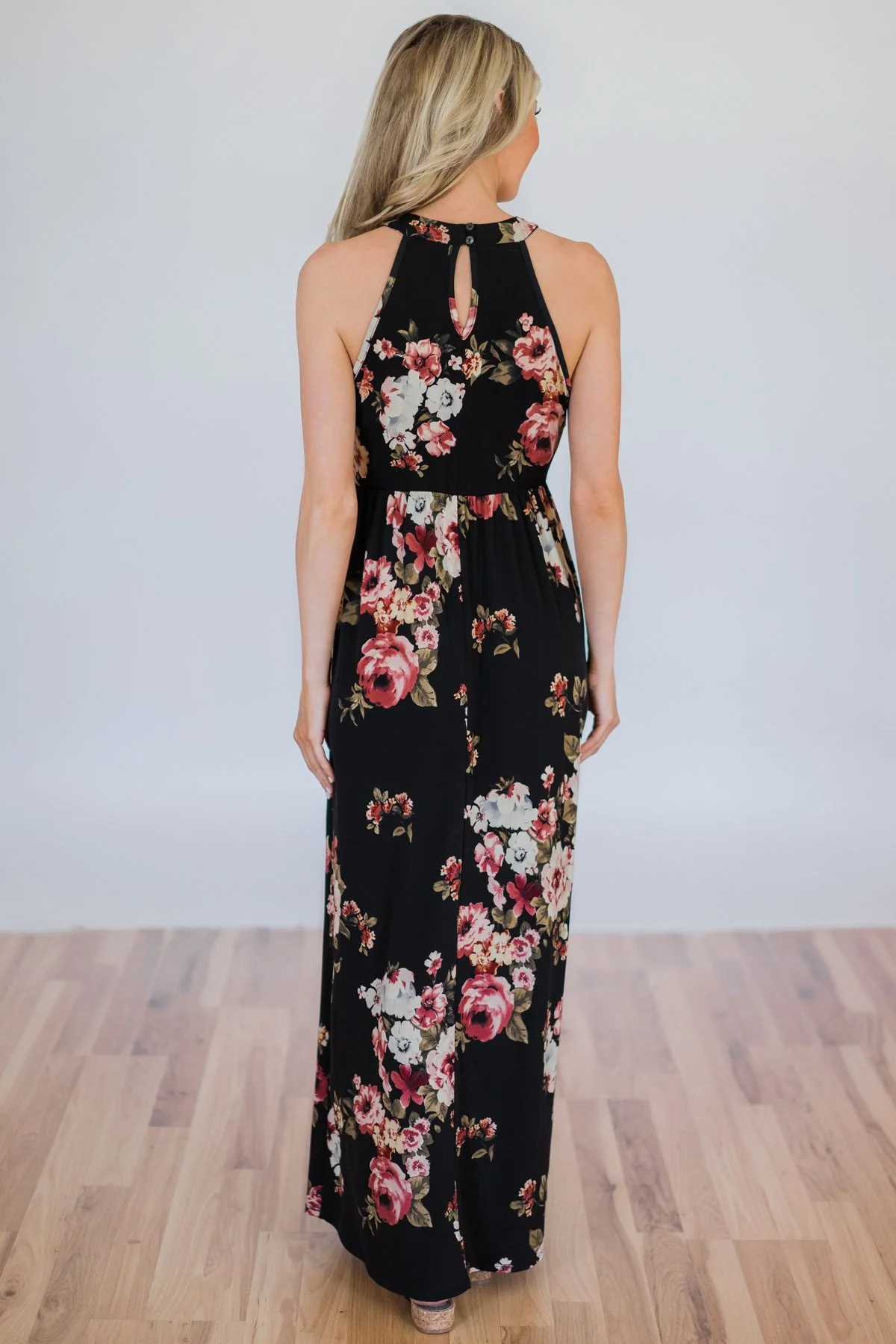 Tonight's the Night Floral Halter Maxi Dress- Black - Image 11