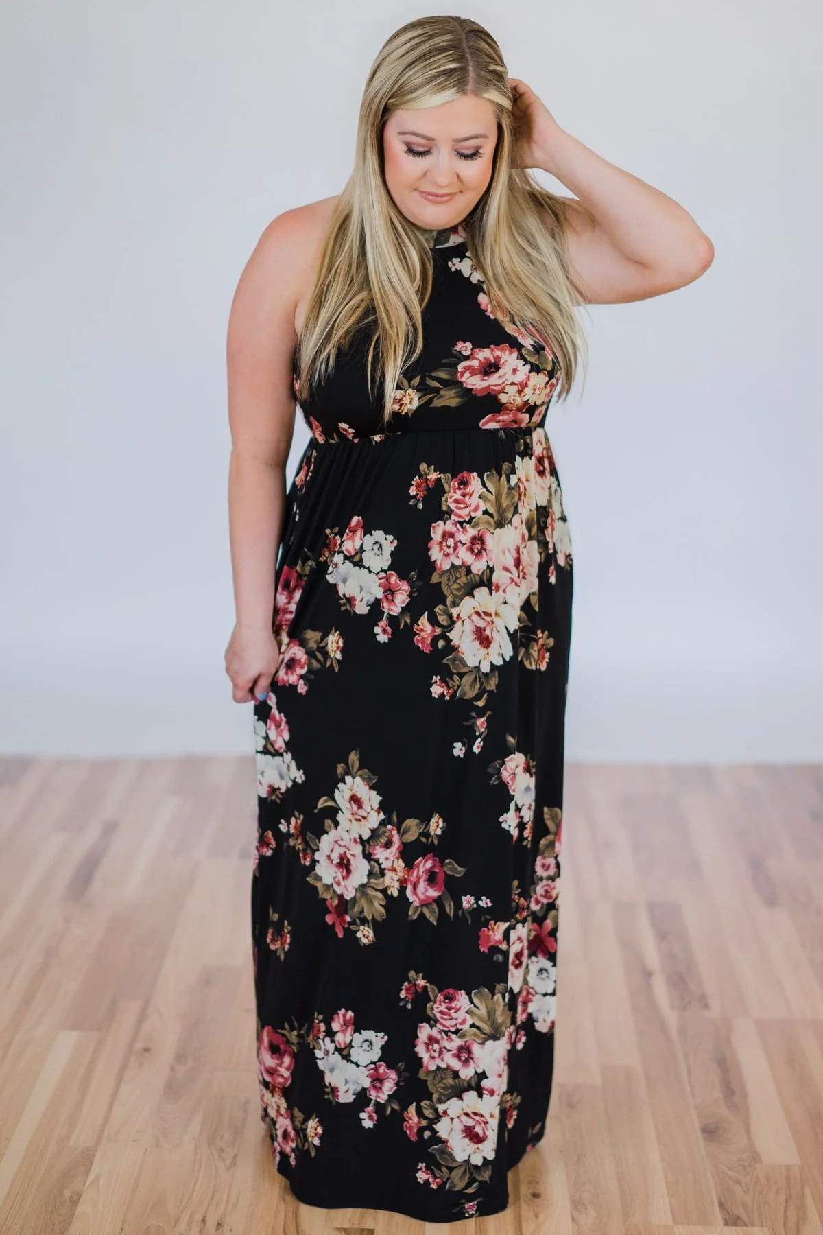 Tonight's the Night Floral Halter Maxi Dress- Black - Image 3